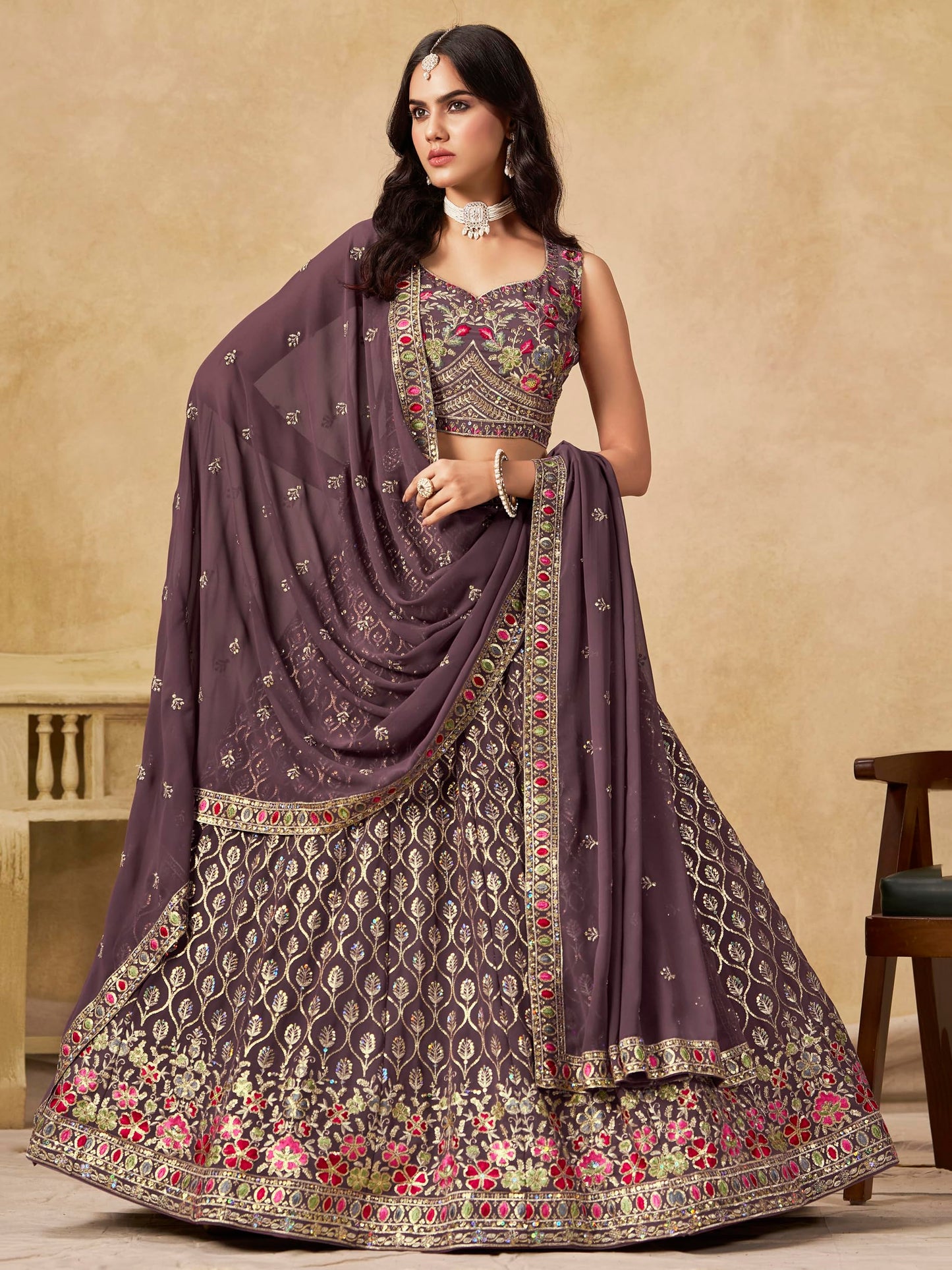Zeel Clothing Women's Sequins and Thread Embroidered Work Georgette Lehenga Choli With Dupatta (5134-Women-Lehenga-Choli-Latest; Free size) (Light Purple)
