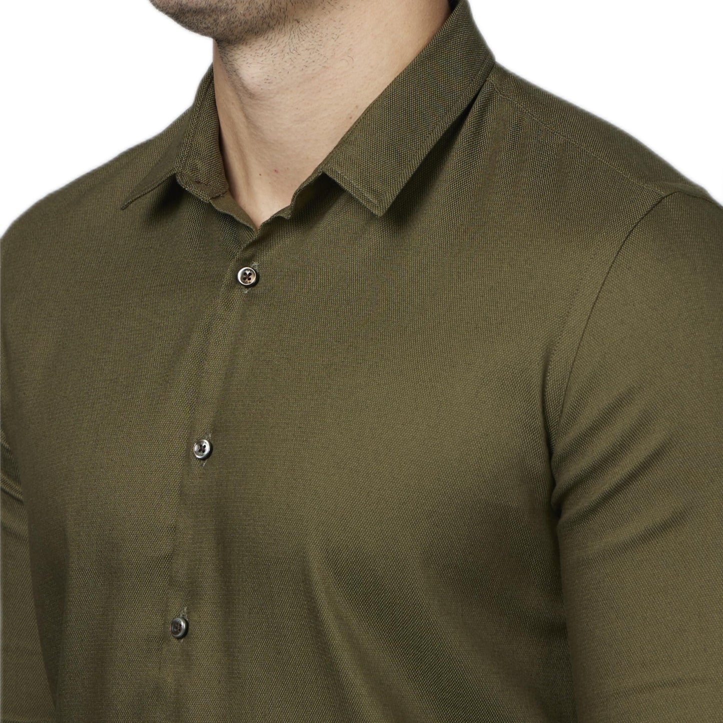 Celio Solid Olive Long Sleeves Casual Shirt