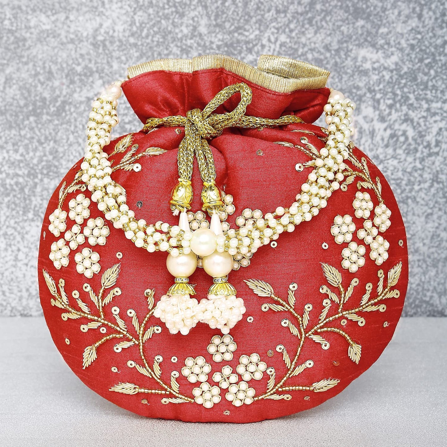 Peora Red Potli Bags for Women Evening Bag Clutch Ethnic Bride Purse with Drawstring(P86R)