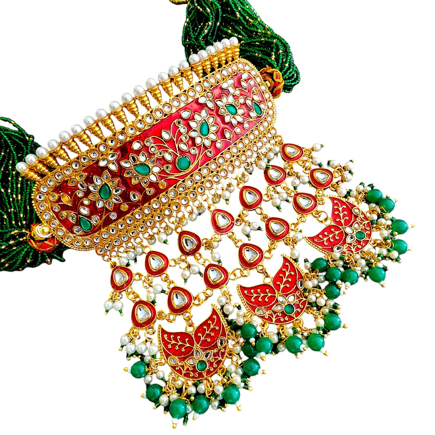 RAJASTHANI GAHANA Traditional Kundan Aad Necklace Jewellery Set with Earrings & Pearl Beads | Meenakari Bridal Choker Set for Women & Girls