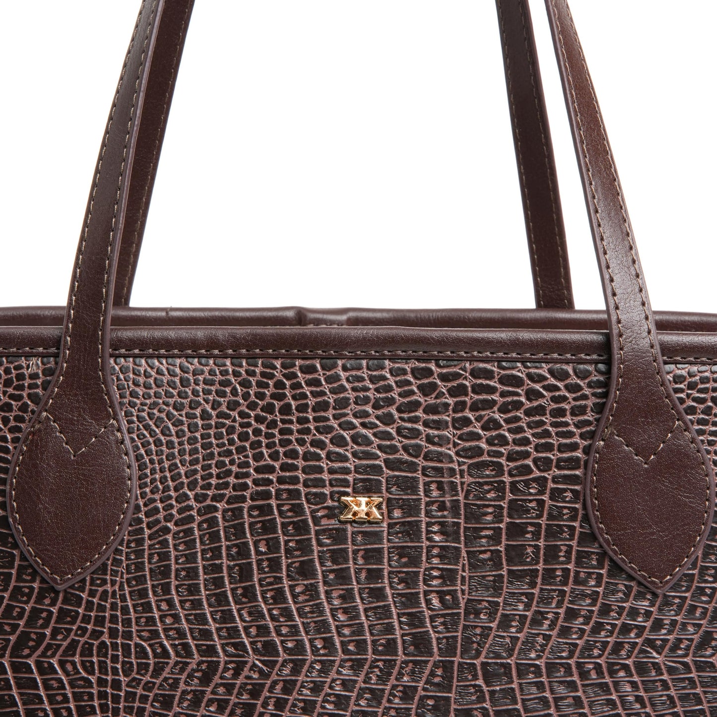 KLEIO Vegan Leather Croco Embossed Carry It All Tote Shopping Bag for Women (BROWN)