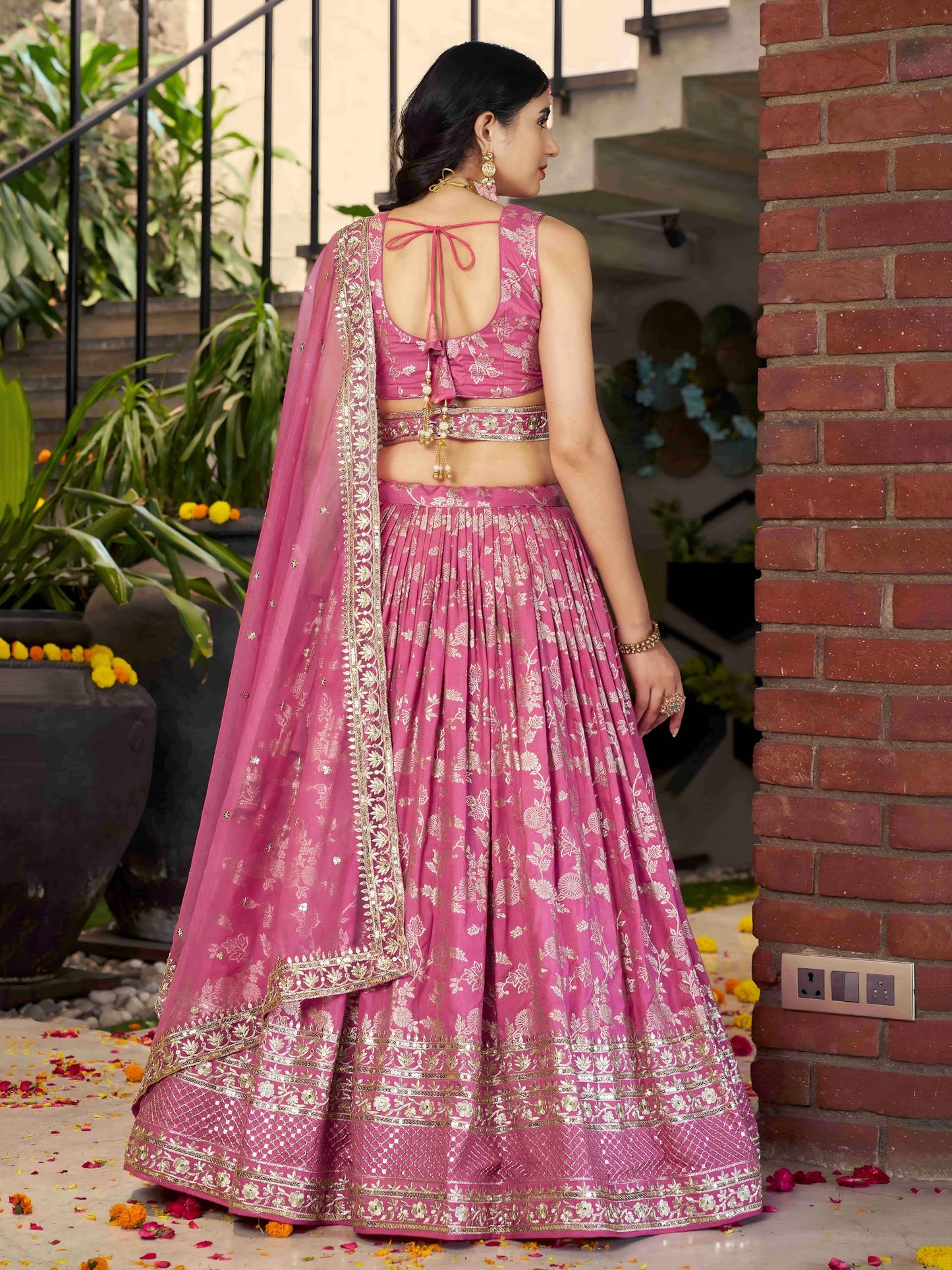 Zeel Clothing Women's Sequins Zari Embroidered Dola Silk Jacquard Lehenga Choli With Dupatta (7100-Women-Lehenga-Choli-Latest, Free size) (Pink)
