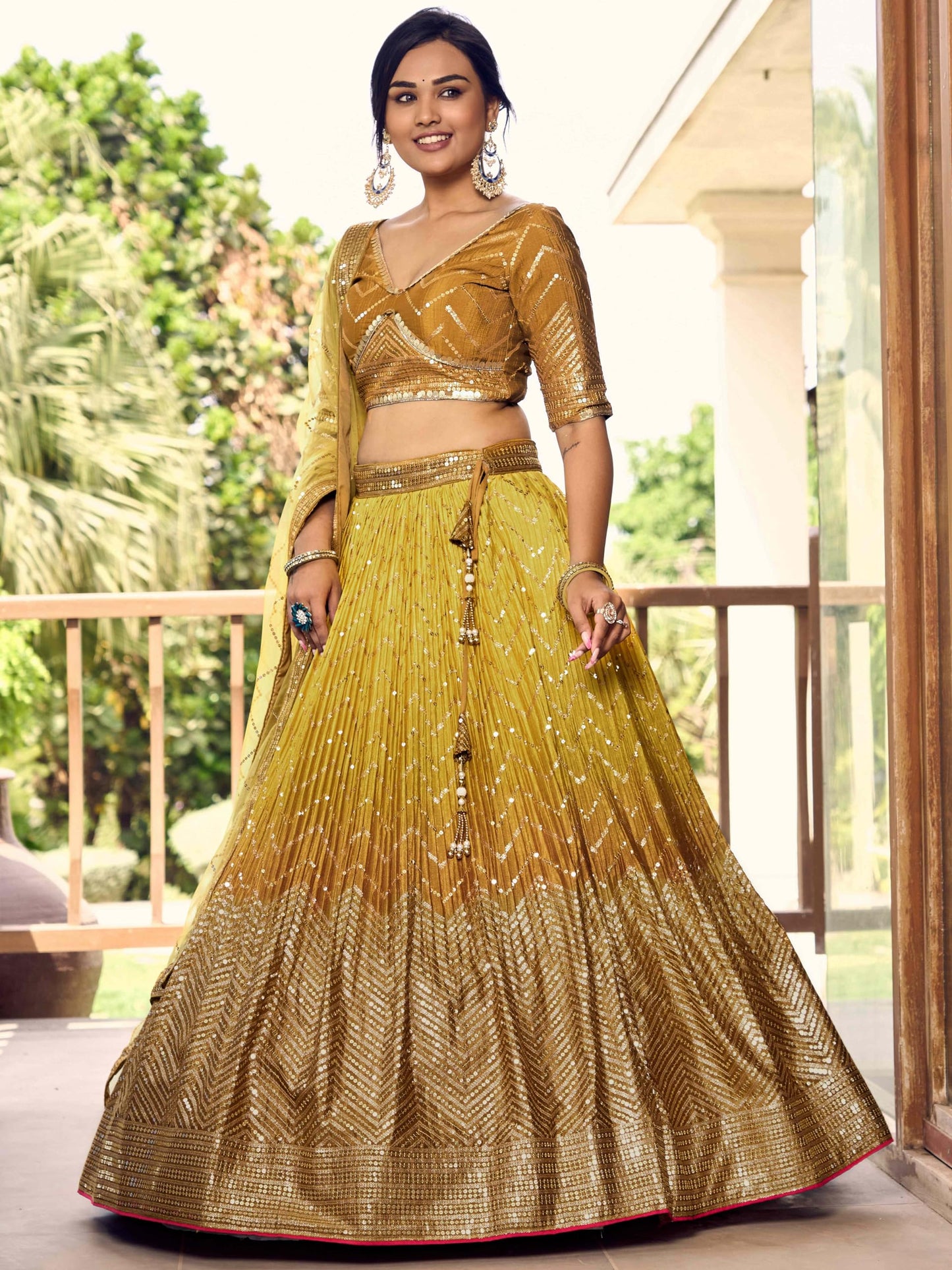 Zeel Clothing Women's Zari & Sequins Embroidered Art Silk New Semi-Stitched Lehenga Choli With Dupatta (5057-Yellow-Womens-Lehenga-Choli-Latest; Free Size)