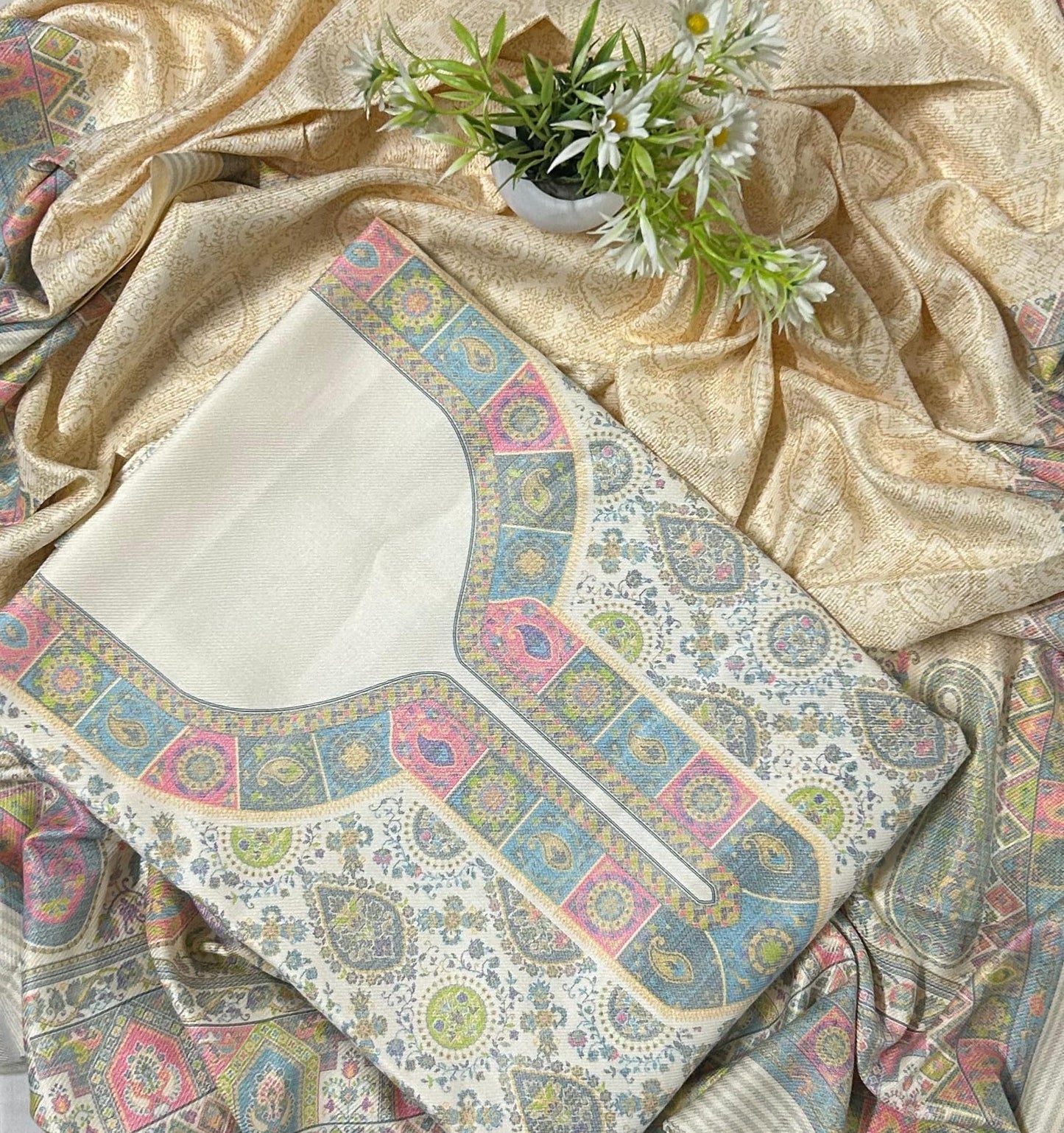 EJS Women's Unstitched Woolen Pashmina Printed Salwar Suit Dress Material With Soft/Pashmina Shawl (Grey)