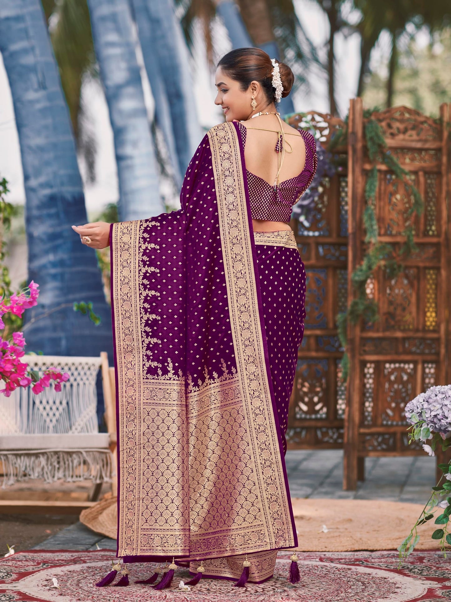MANOHARI Women's Most Trendy Banarasi Satin Silk Woven Purple Saree With Heavy Jacquard Work Saree With Blouse Piece_MN1996