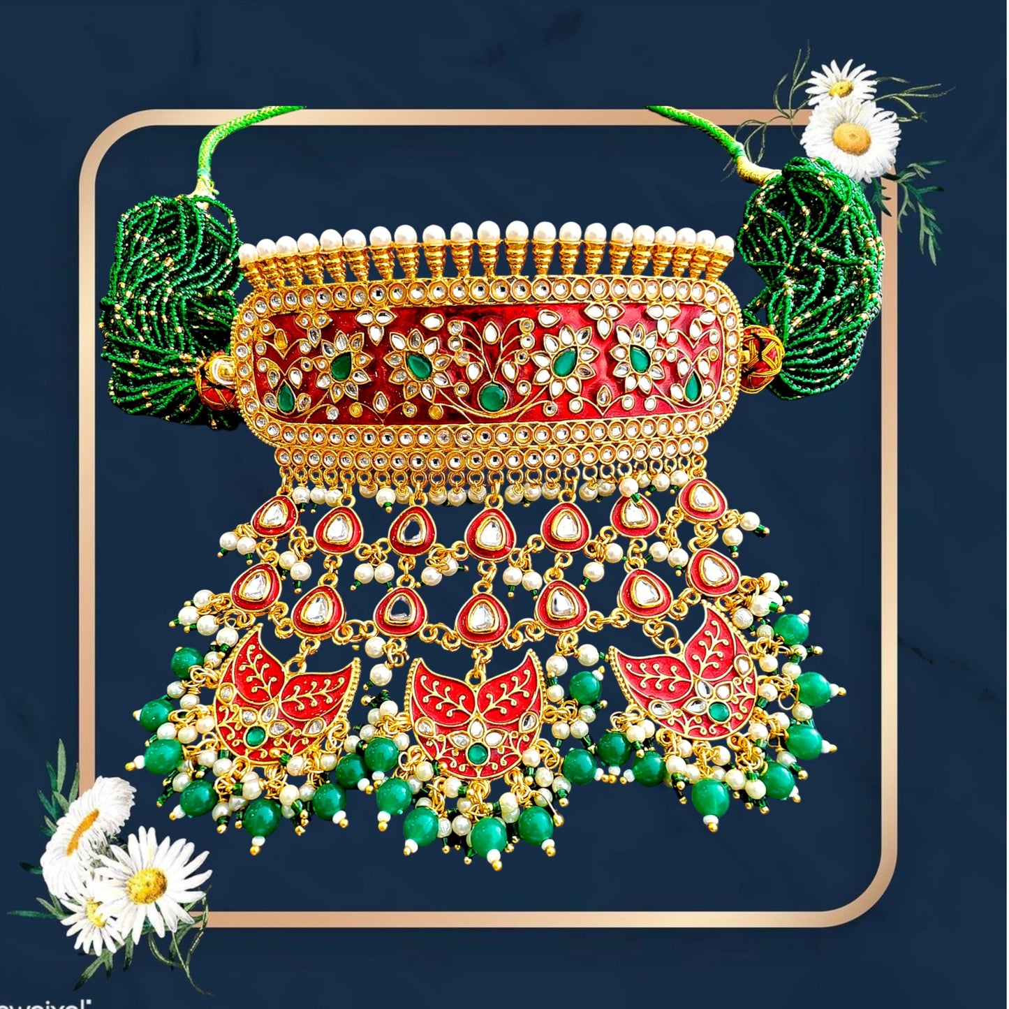 RAJASTHANI GAHANA Traditional Kundan Aad Necklace Jewellery Set with Earrings & Pearl Beads | Meenakari Bridal Choker Set for Women & Girls