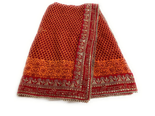 Fashion & Heritage Traditional Uttarakhand Orange Pichora for Women's | Embroidered Chiffon Pichoda | Ethnic Bridal Wear Pichodi | Lightweight Dupatta for Festivals & Weddings