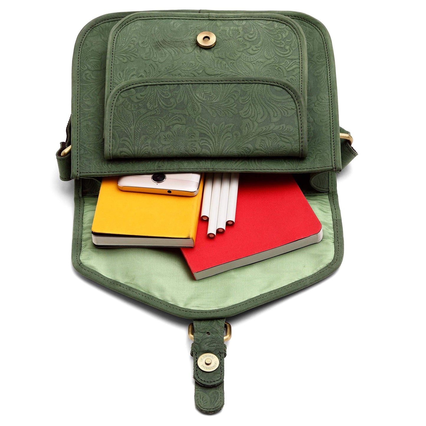 Crossbody Bags for Women-Premium Leather Vintage Fashion Purse with Adjustable Strap (Distressed Printed Green)