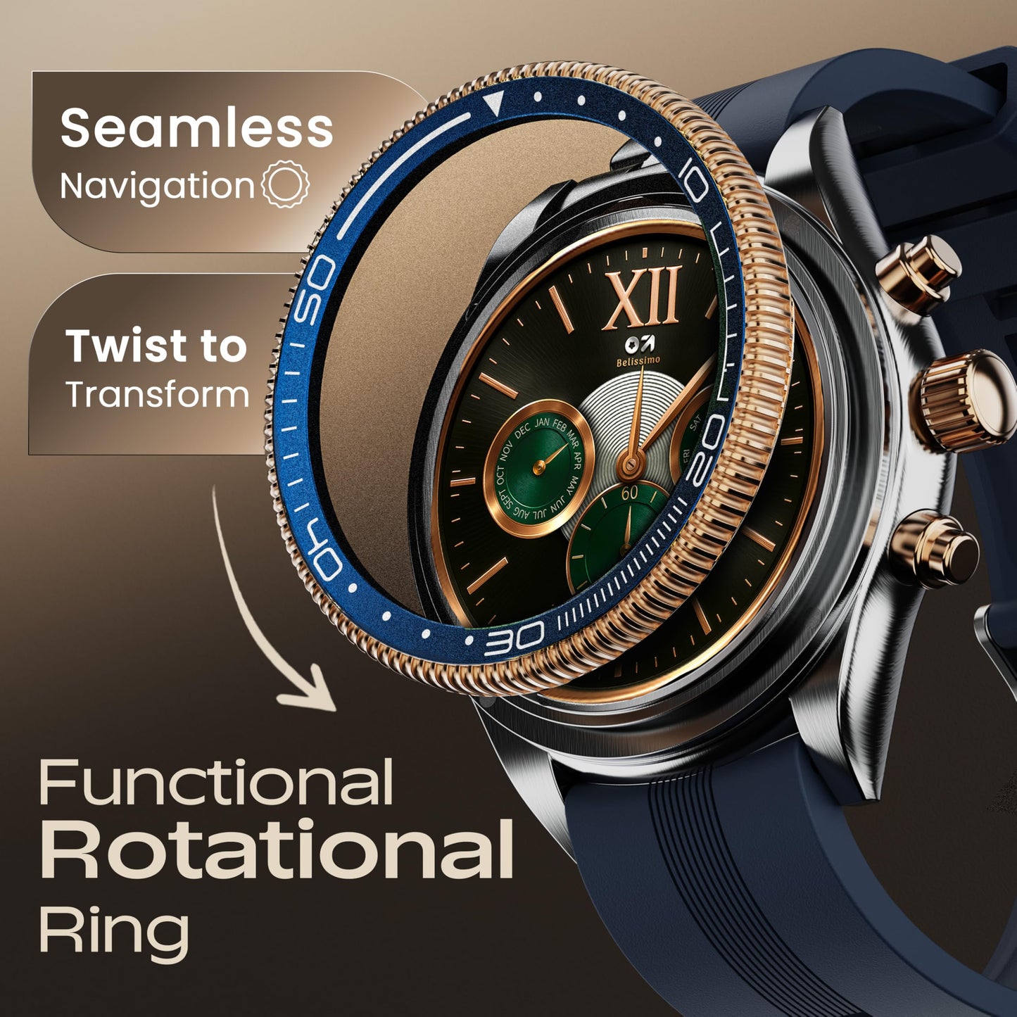 GOBOULT Newly Launched Saber Smart Watch 1.43'' AMOLED Display, BT Calling, Rotating Bezel, 200+Watchfaces, 700 Nits Brightness, AI Voice Assistant, SpO2 Monitoring, 120+ Sports Mode (Blue)