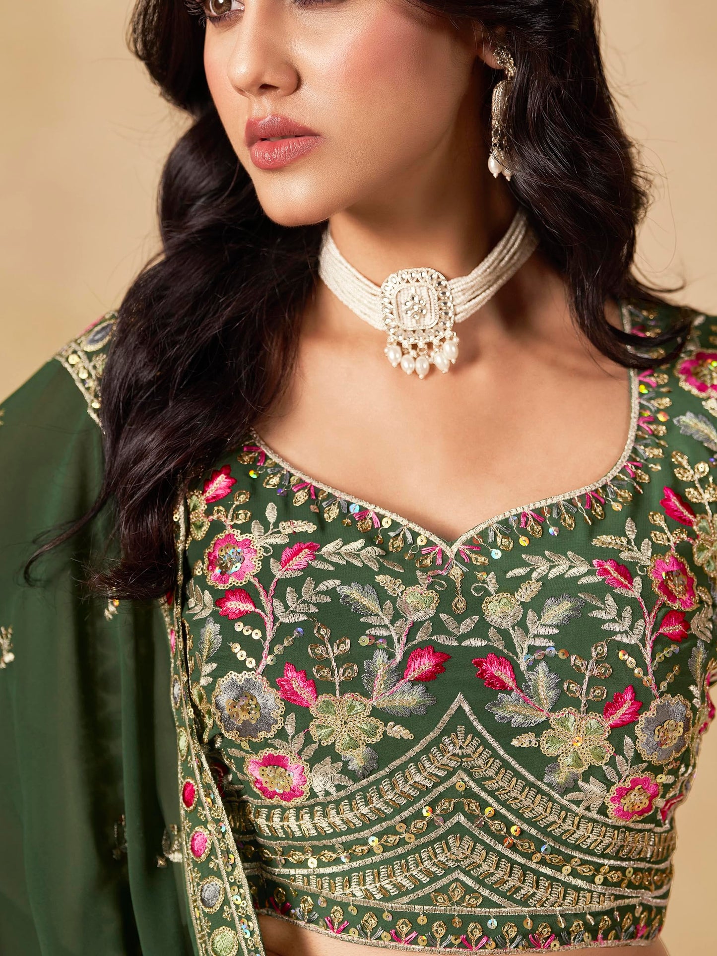 Zeel Clothing Women's Sequins and Thread Embroidered Work Georgette Lehenga Choli With Dupatta (5134-Women-Lehenga-Choli-Latest; Free size) (Green)