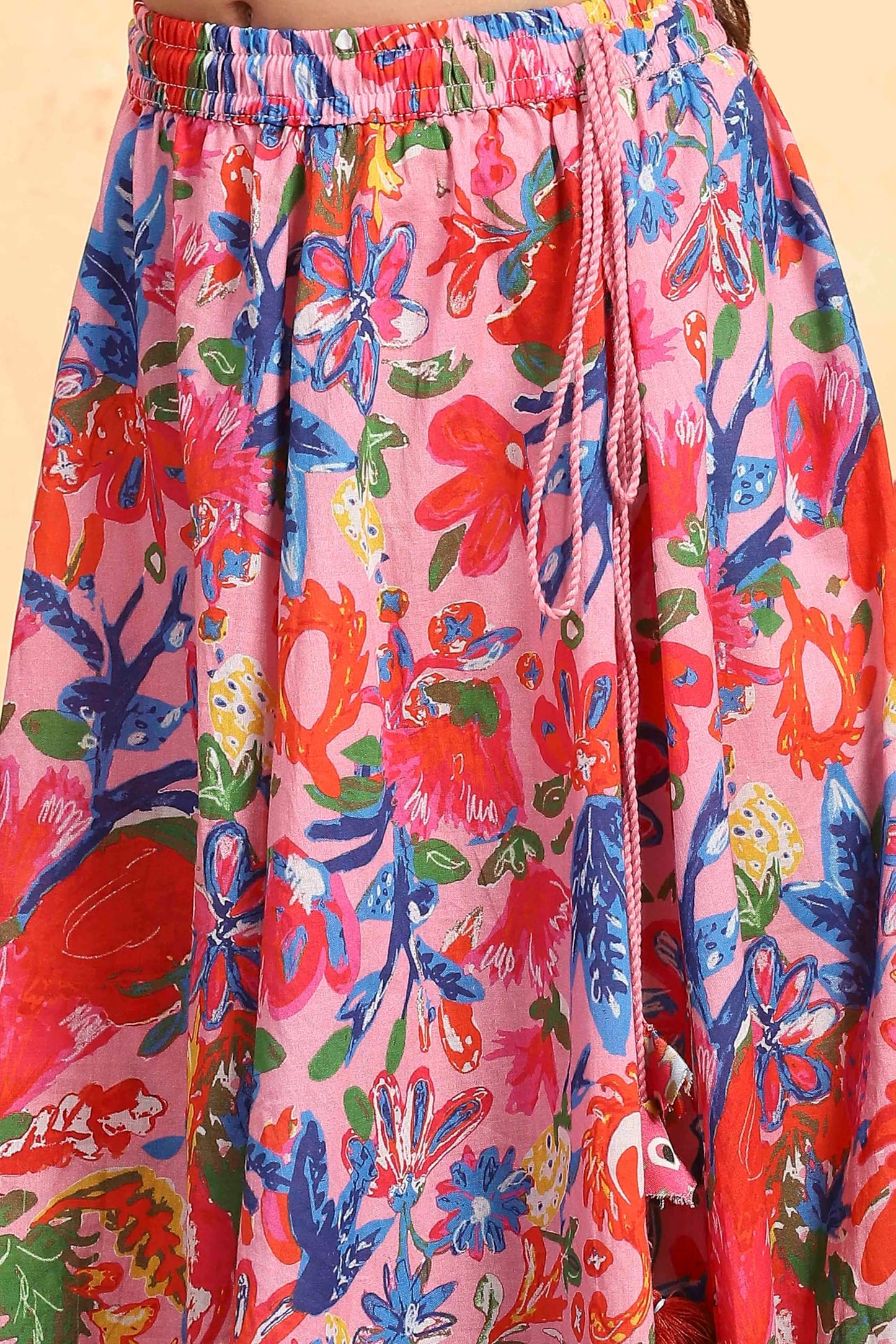 Biba Girl's Pink Viscose Short Top Lehenga Set