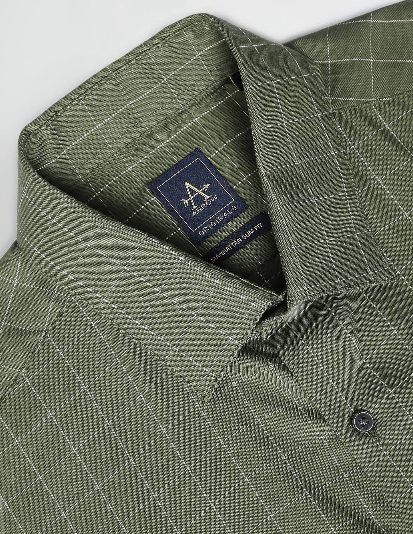 Arrow Men's Checkered Full Sleeve Slim Fit Cutaway Collar Cotton Formal Shirt (ARADOSH1244_Dark Green_40)
