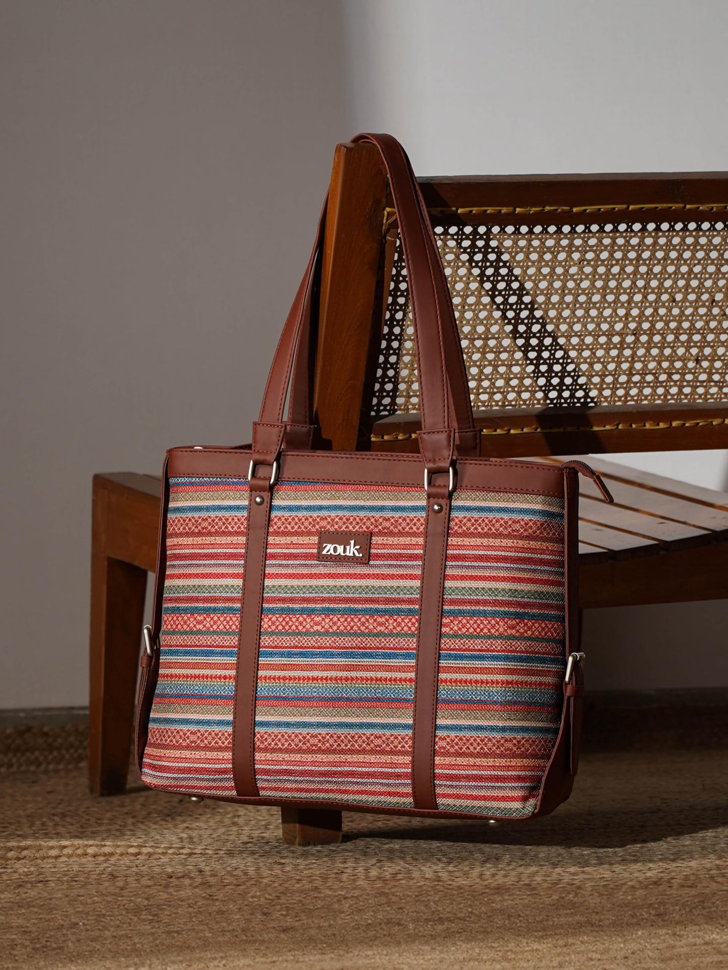ZOUK Women's Office Bag With External Pocket and Double Handles Shoulder Strap | Assam Tapestry