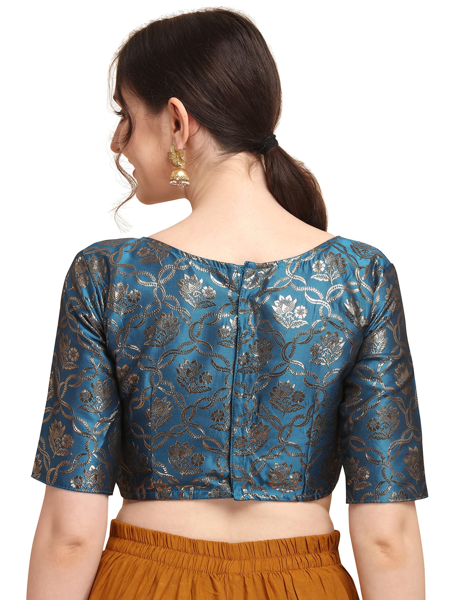 OOMPH! Jacquard Blue Readymade Blouse for Women - rbbl162s