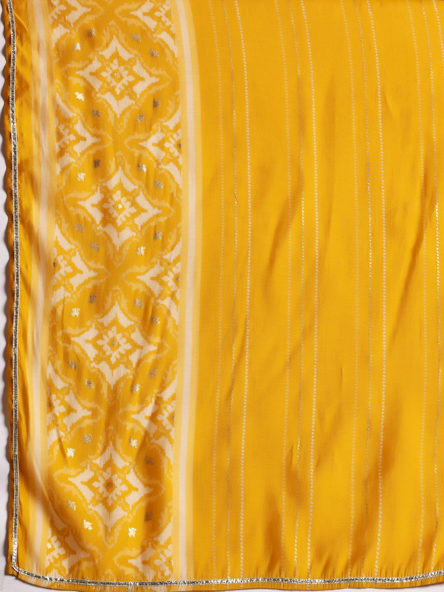 Libas Mustard Printed Silk Blend Anarkali Kurta With Churidar & Dupatta