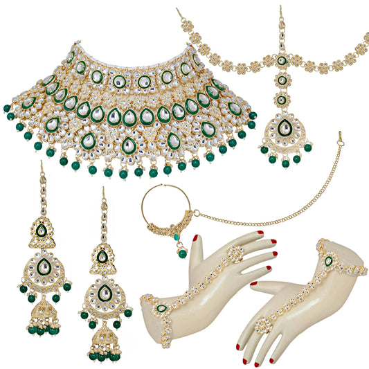 Lucky Jewellery White Kundan And Cz Stone Alloy Bridal Necklace Set For Women (IZK-1604-W)