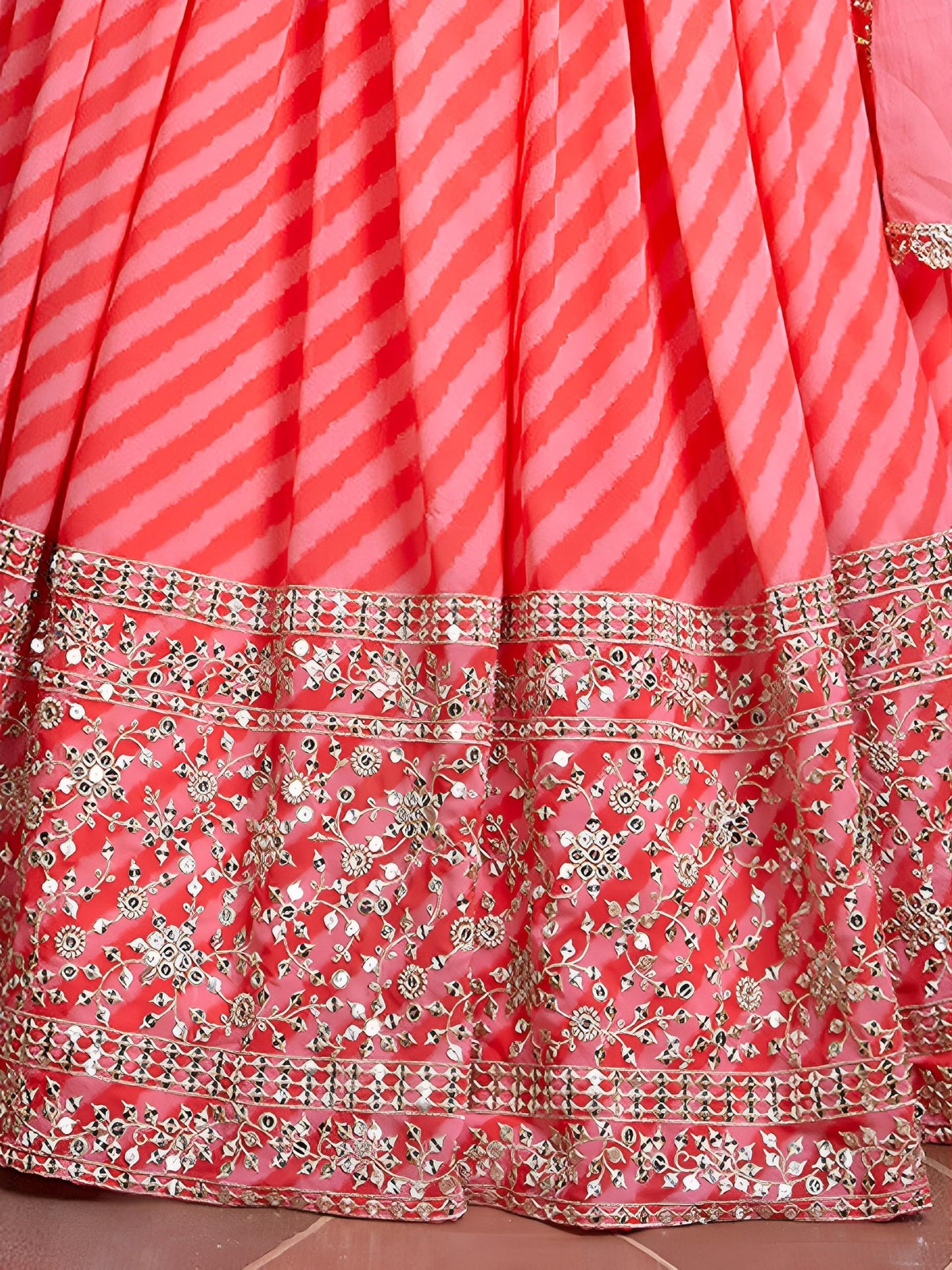 Zeel Clothing Women's Organza Laheriya Embroidered Semi-Stitched Lehenga Choli with Dupatta (107-Pink-Wedding-Bridal-Latest-Lehenga; Free Size)