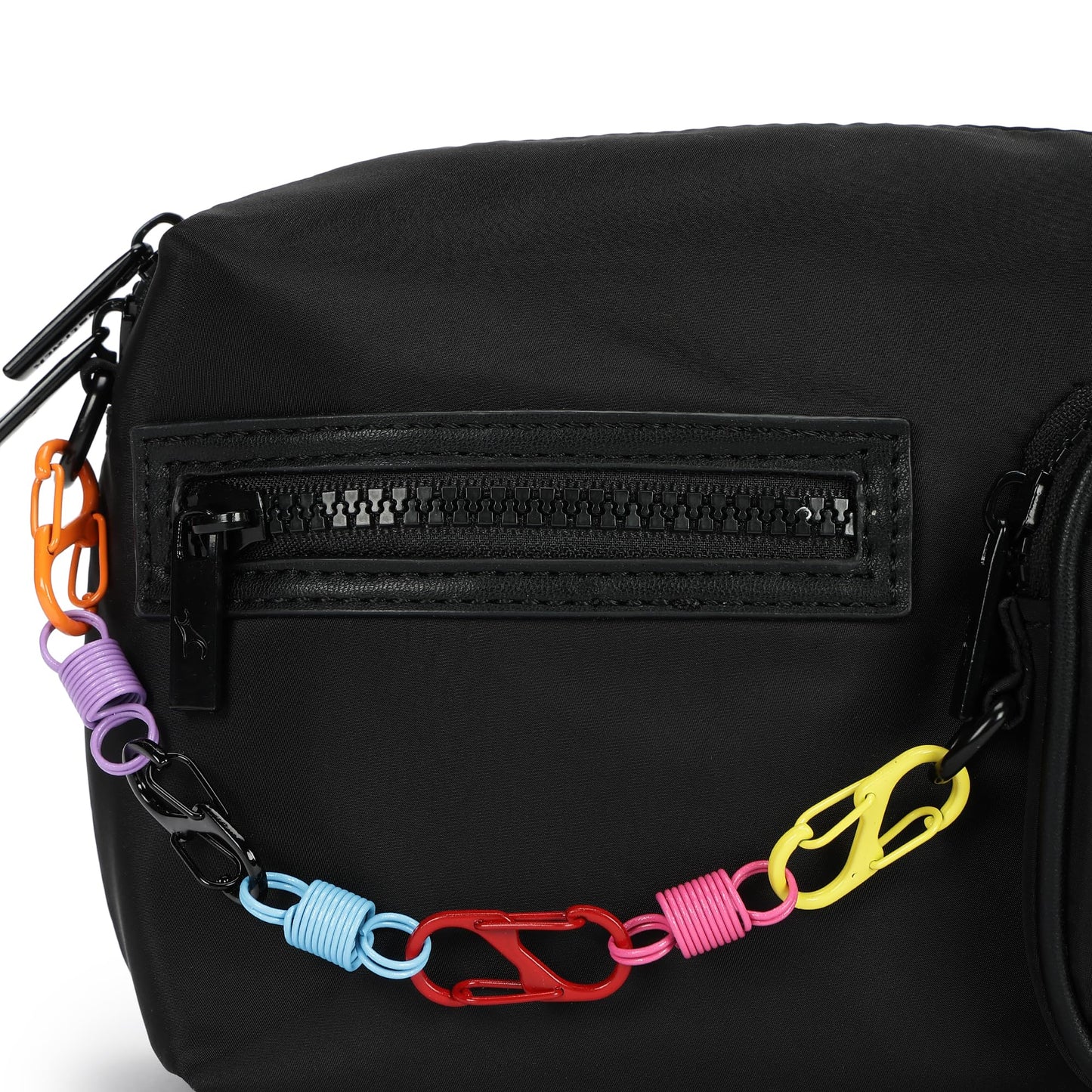 Fastrack Statement Chain Sling Bag for Women | Black Nylon Crossbody with Zipper Closure, Front Utility Pockets and Adjustable Strap | Lightweight Urban Sling for College & Travel