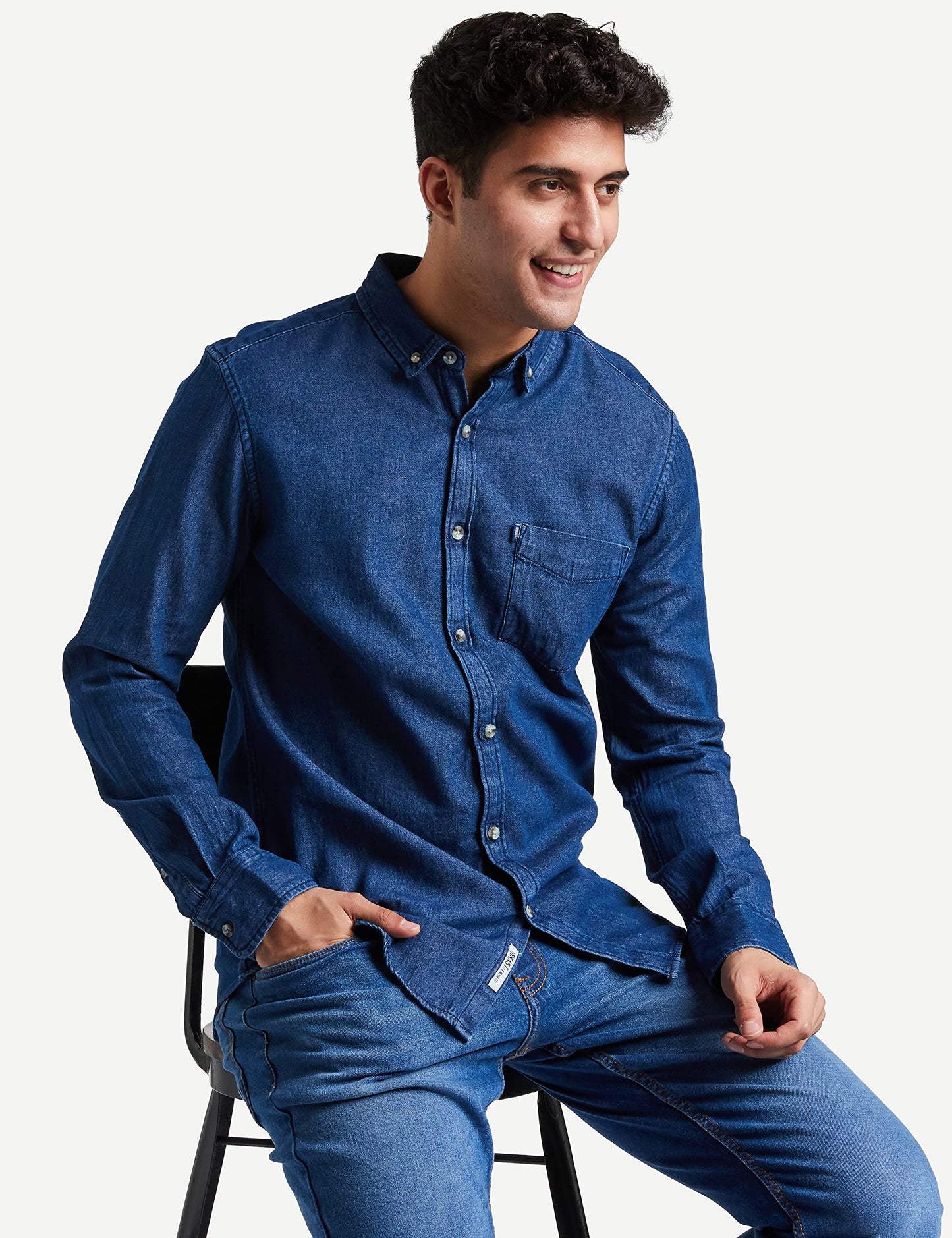 Amazon Brand - INKAST Men's Cotton Solid Slim Casual Shirt (In-S-06B_Medium Blue_X-Large Xl)