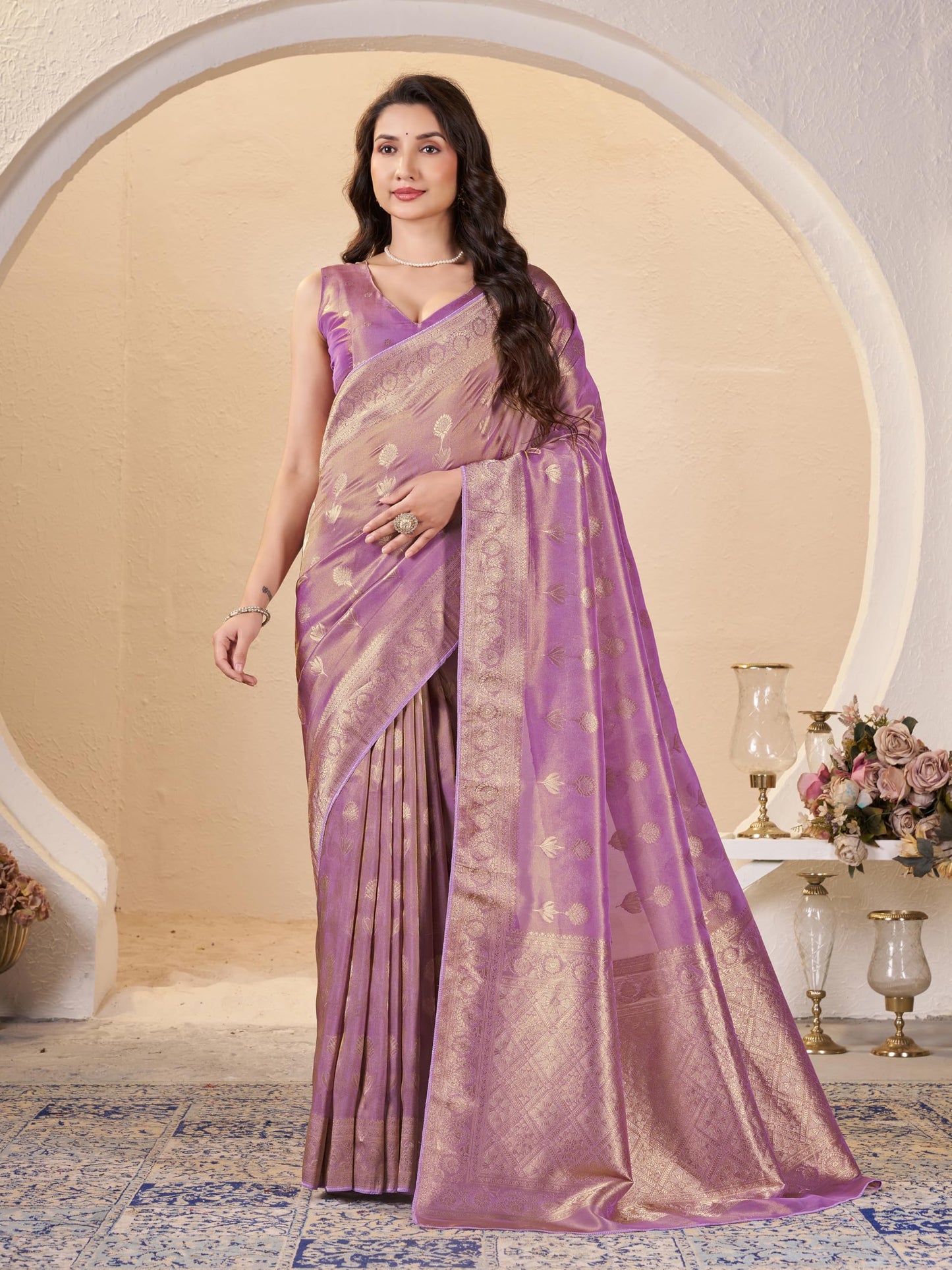 Garden Vareli Viscose Jacquard Floral Print Saree with Unstitched Blouse Piece MISHADEDD810LA0 Lavender