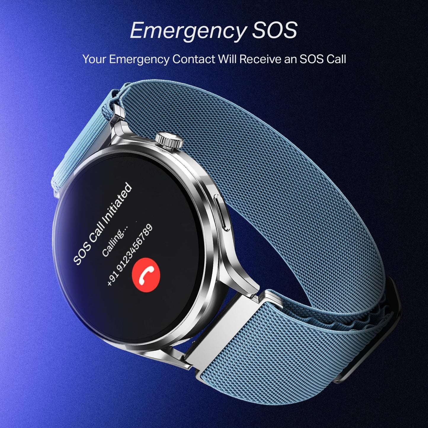 Boat Lunar Discovery Pro, 1.39" HD Display, QR Tray, Emergency SOS, Functional Crown, Multiple Sports Modes, BT Calling, HR, SpO2 & Sleep Tracking, Smart Watches for Men & Women (Sports Blue)