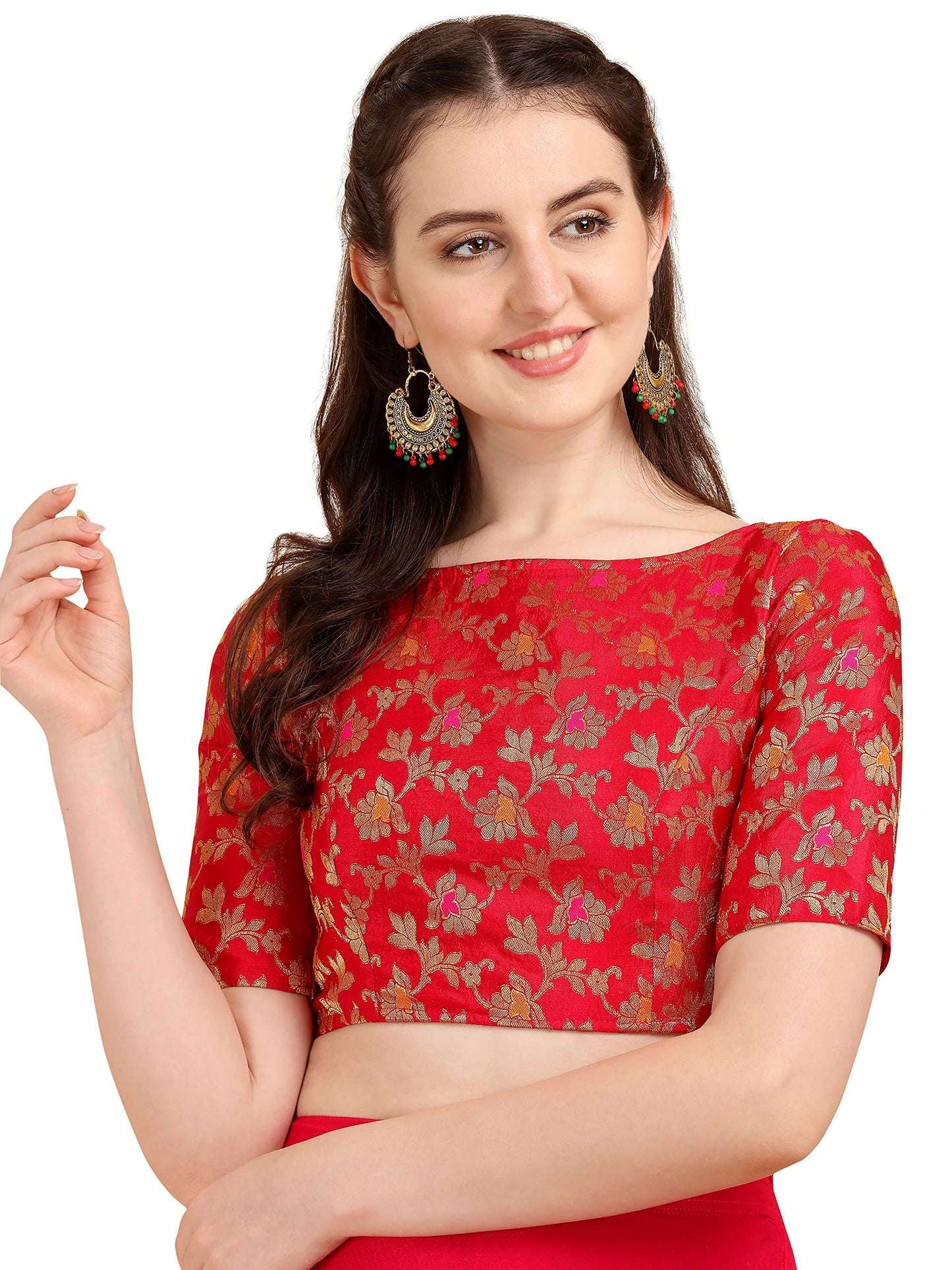 OOMPH! Jacquard Red Readymade Blouse for Women - rbbl88l