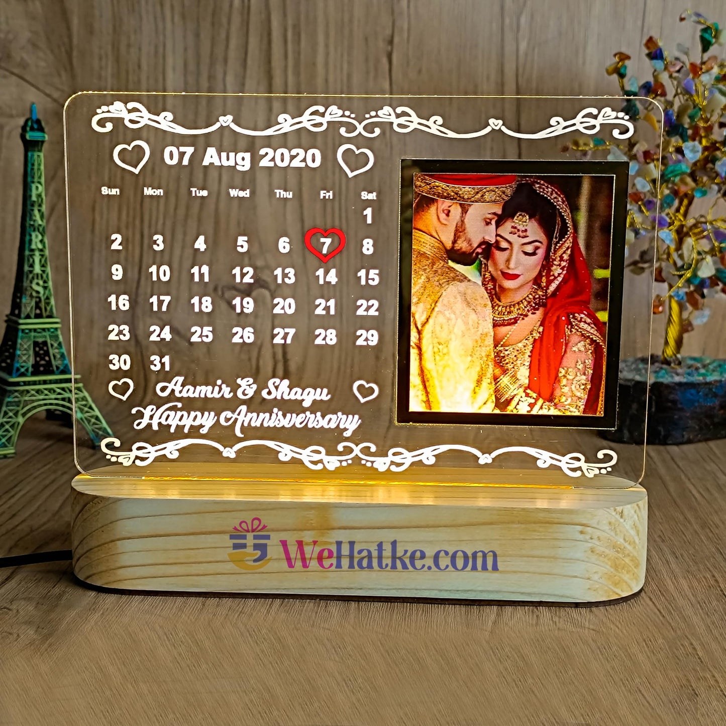 WEHATKE Customized/Personalized 3D Illusion Calendar Photo Frame With Name Date And Photo | Best wedding/Marrige anniversary Gift For Couple, Husband or Wife