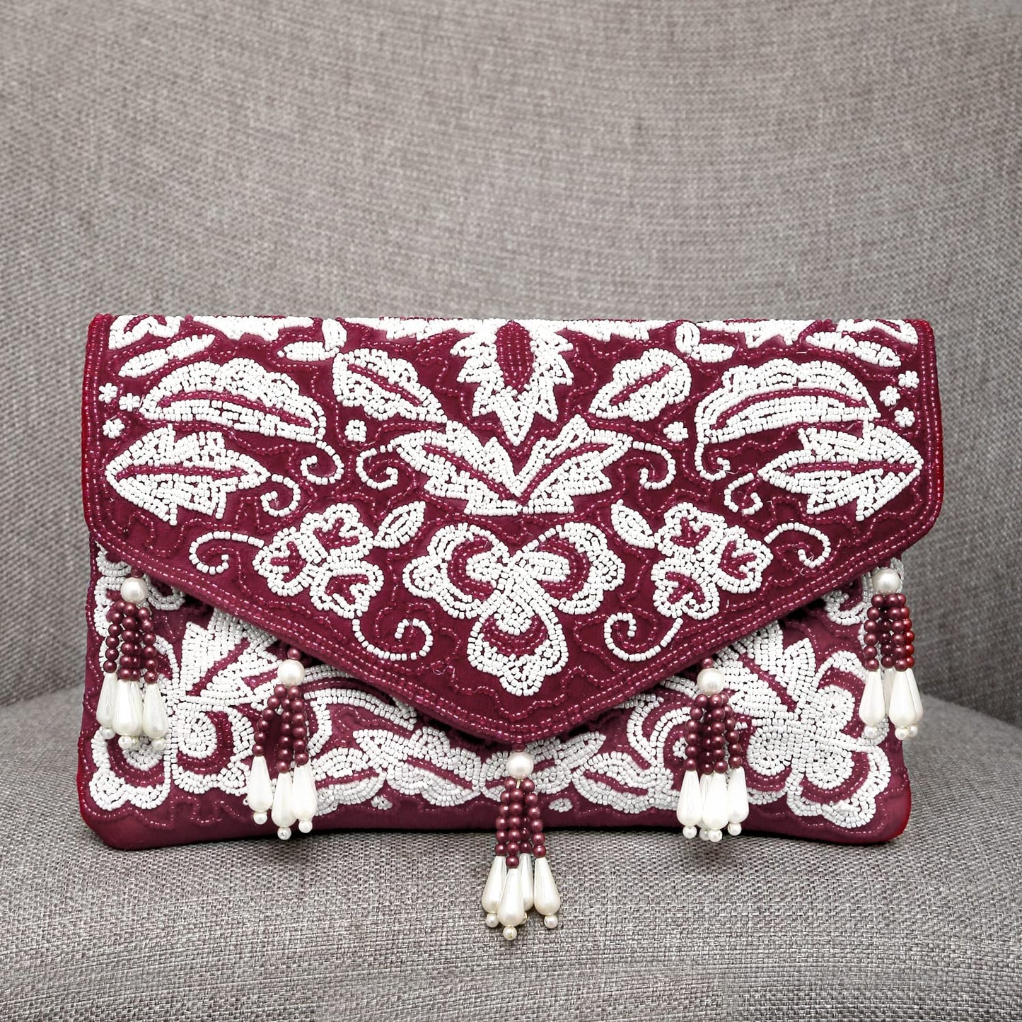 Peora Clutch Purses for Women Wedding Handmade Evening Handbags Party Bridal Clutch (Maroon)
