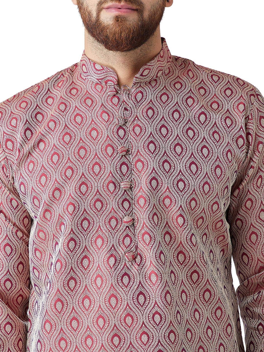 Jompers Men's Jacquard Silk Kurta and Pyjama Set(Maroon,XL)