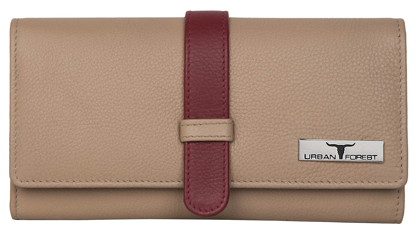 URBAN FOREST Danny Beige/Red Leather Wallet for Women
