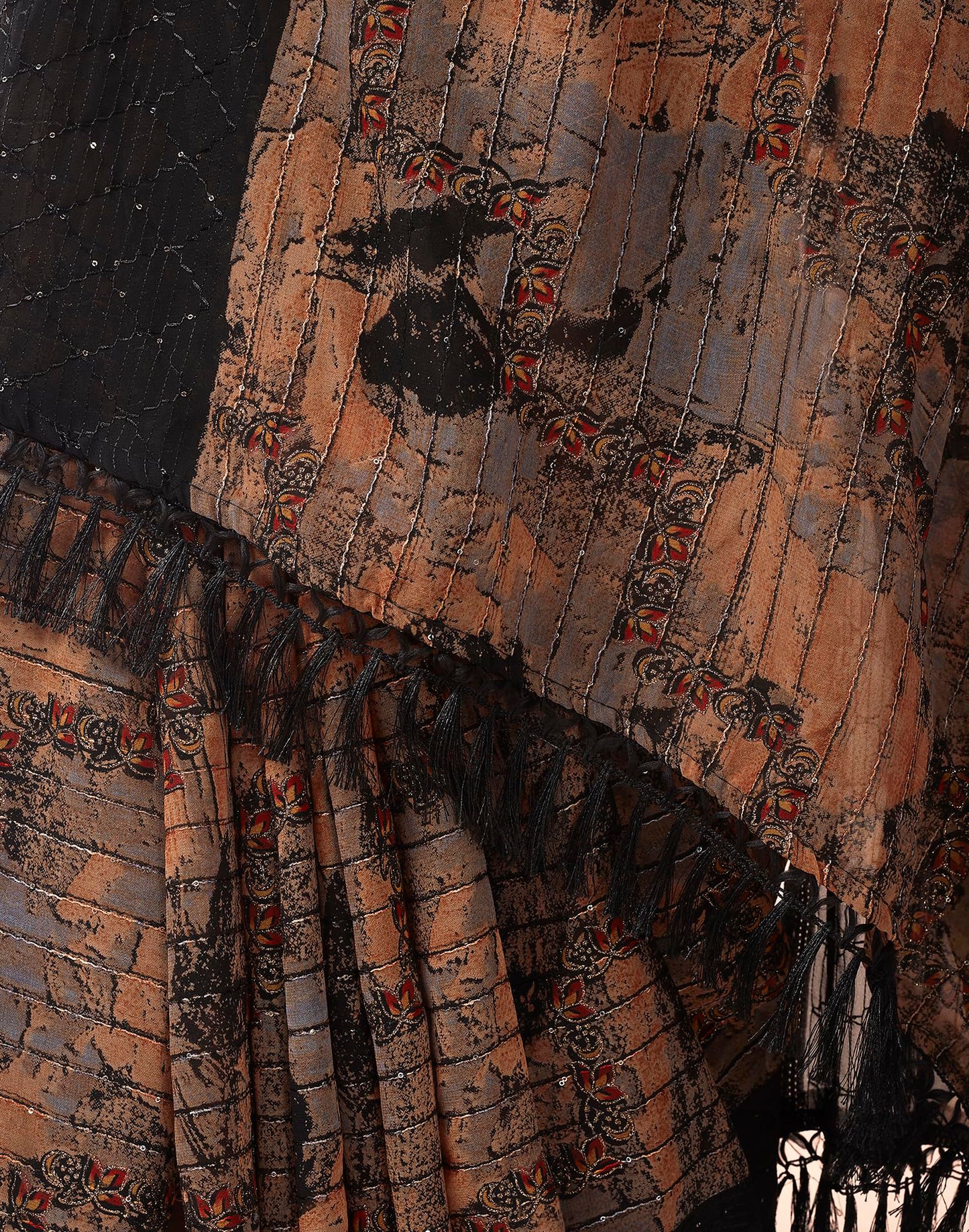 SIRIL Women's Georgette Printed Sequence Work, Saree With Unstitched Blouse Piece (3476S711A_Black)