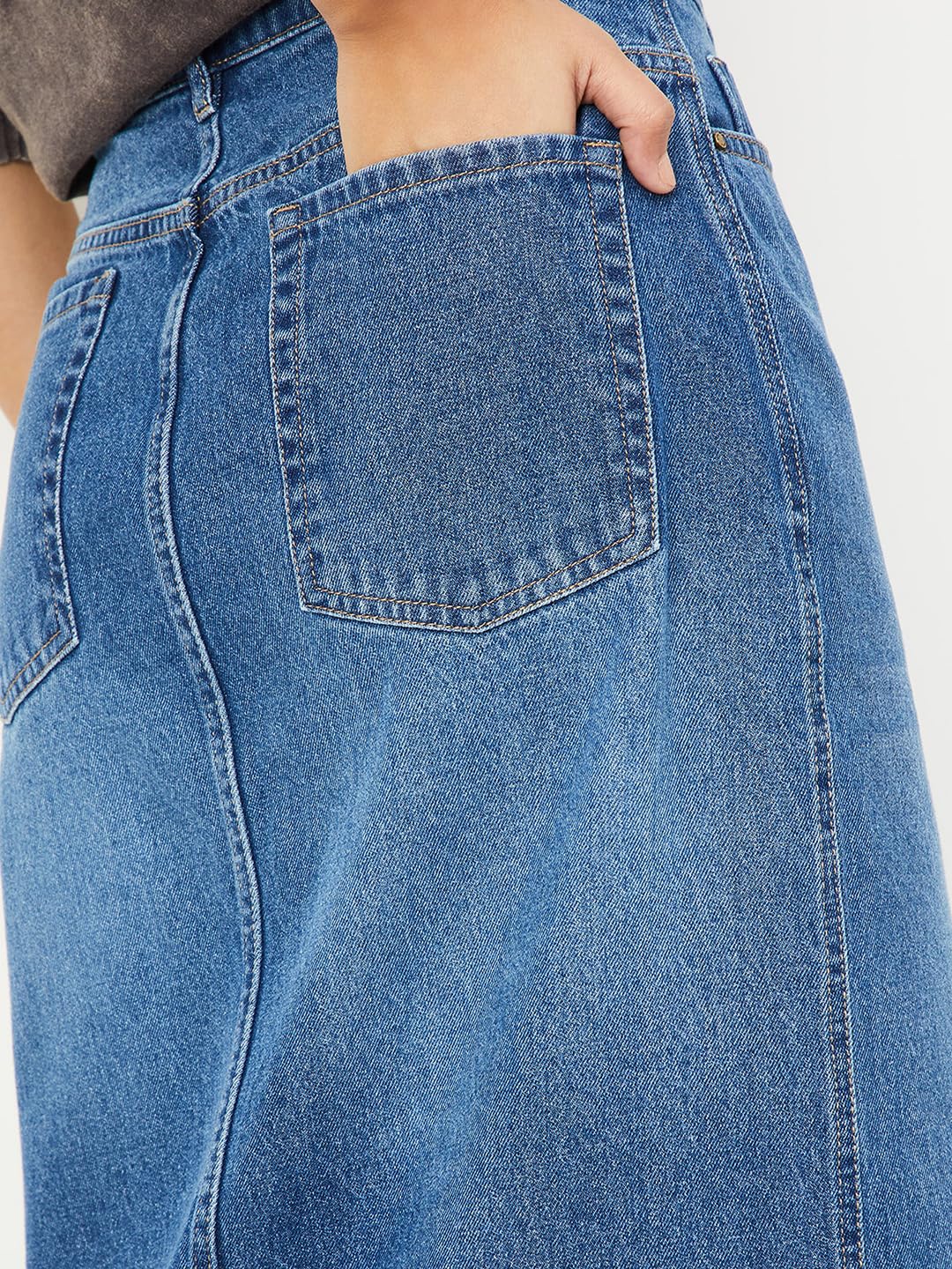 Max Women Washed Denim Skirt (Blue_30)
