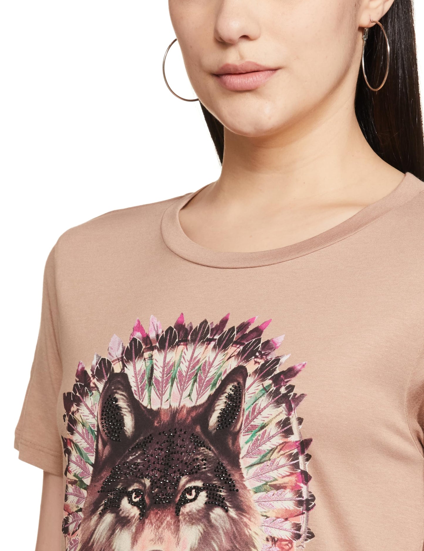 GUESS Women's Regular Fit T-Shirt (W3BI62K9SN1G1DQ_Wet Sand M)