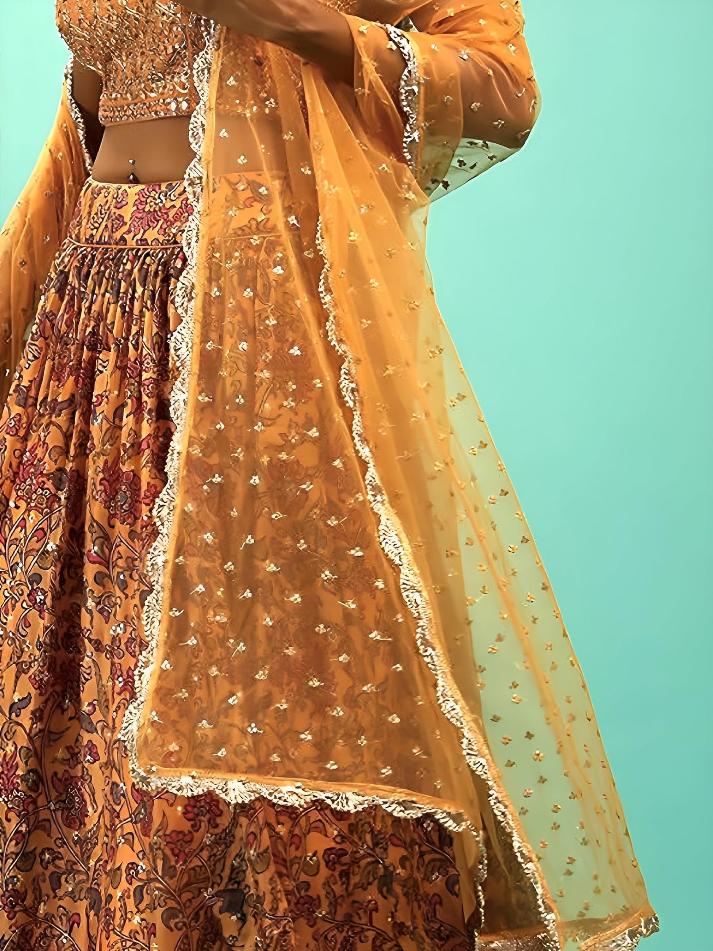 Zeel Clothing Women's Chinnon Silk Embroidered Semi-Stitched Lehenga Choli with Dupatta (106-Yellow-Wedding-Bridal-Latest-Lehenga; Free Size)