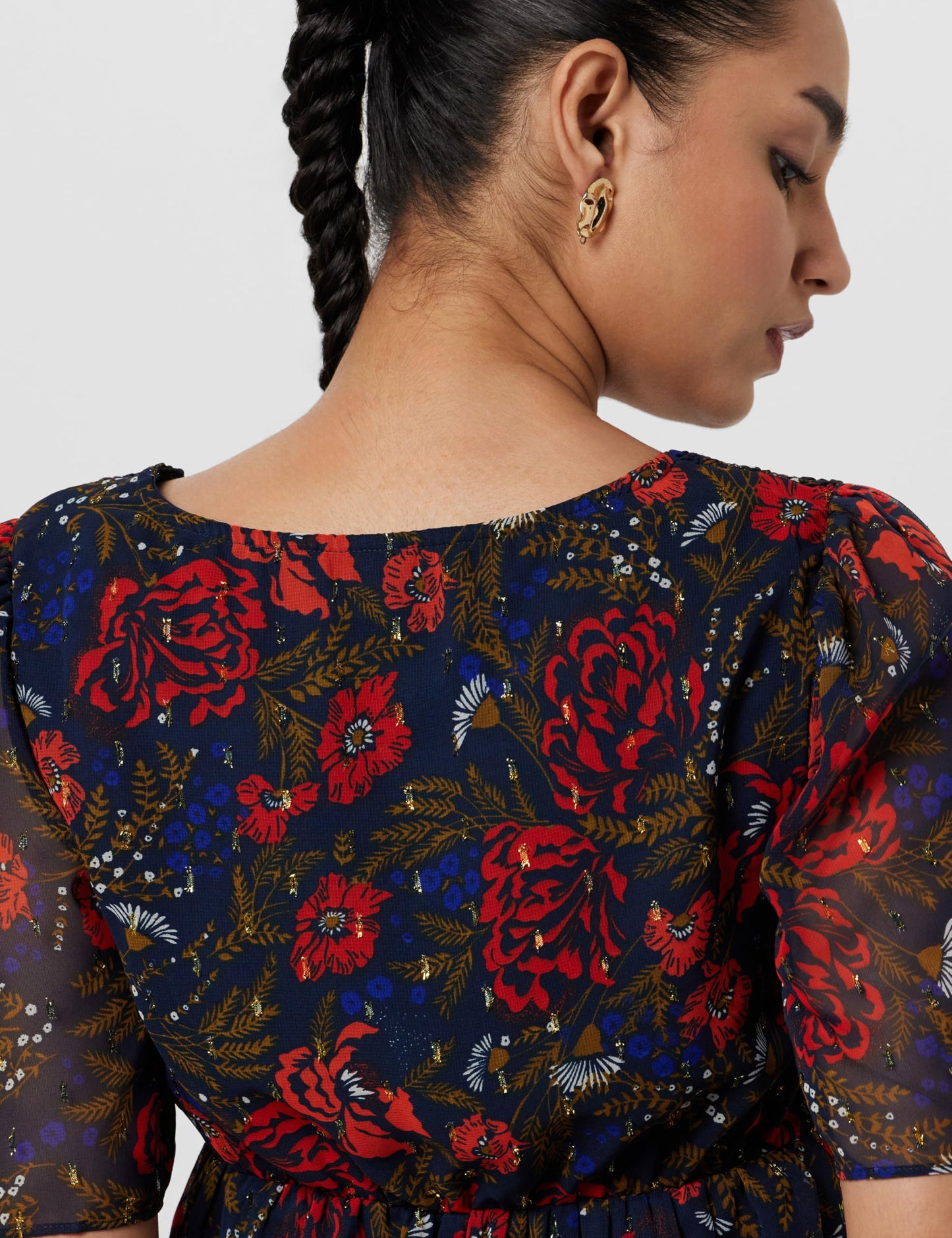 VERO MODA Women Floral Print Navy Polyester Peplum Top