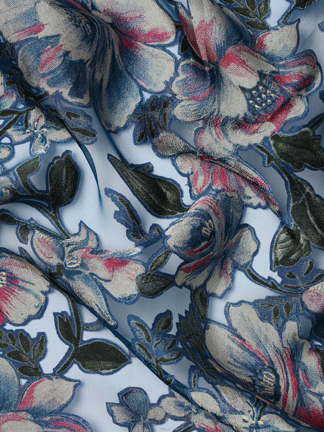 MOHEY Blue Organza EMBROIDERY|Cutdana|Printed|Stone Saree for Women