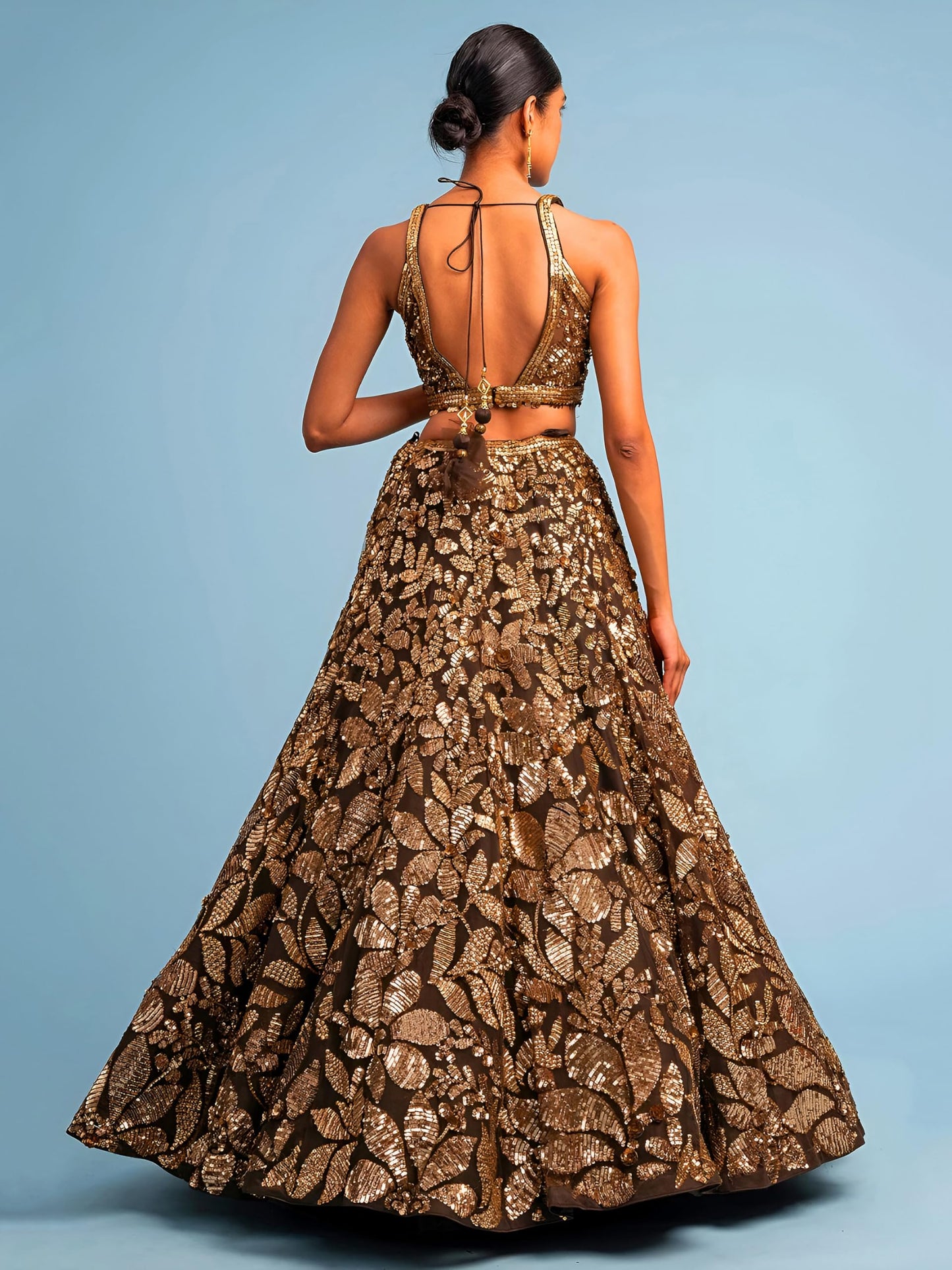 Zeel Clothing Women Net Semi stitched Sequins Embroidered Soft Lehenga Choli With Dupatta (5106-Brown-Latest; Free Size)