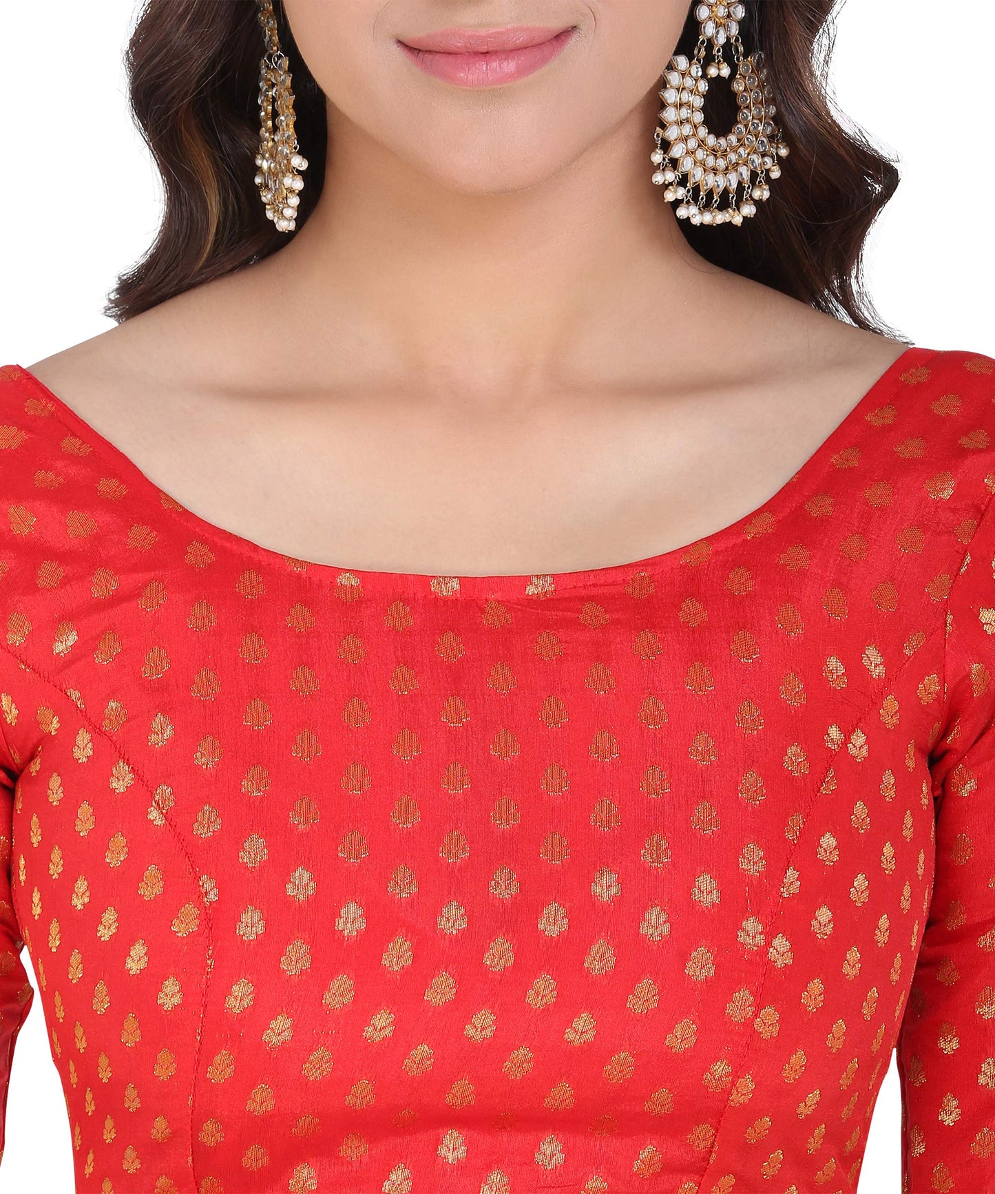 OOMPH! Women's Art Silk Solid 3/4 Sleeves Readymade Saree Blouse (rbbl10m_Scarlet Red_M)