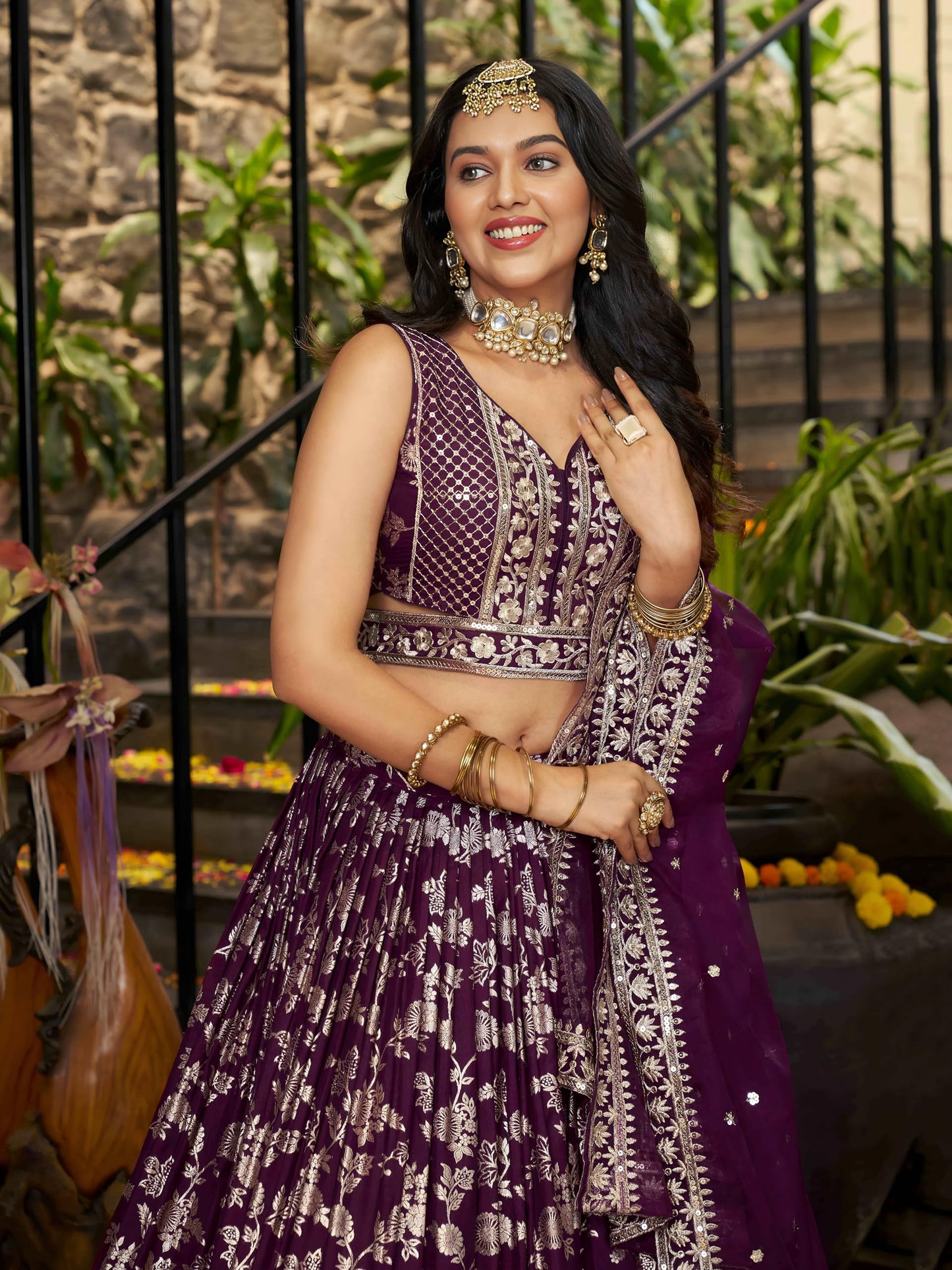 Zeel Clothing Women's Sequins Zari Embroidered Dola Silk Jacquard Lehenga Choli With Dupatta (7100-Women-Lehenga-Choli-Latest, Free size) (Wine)