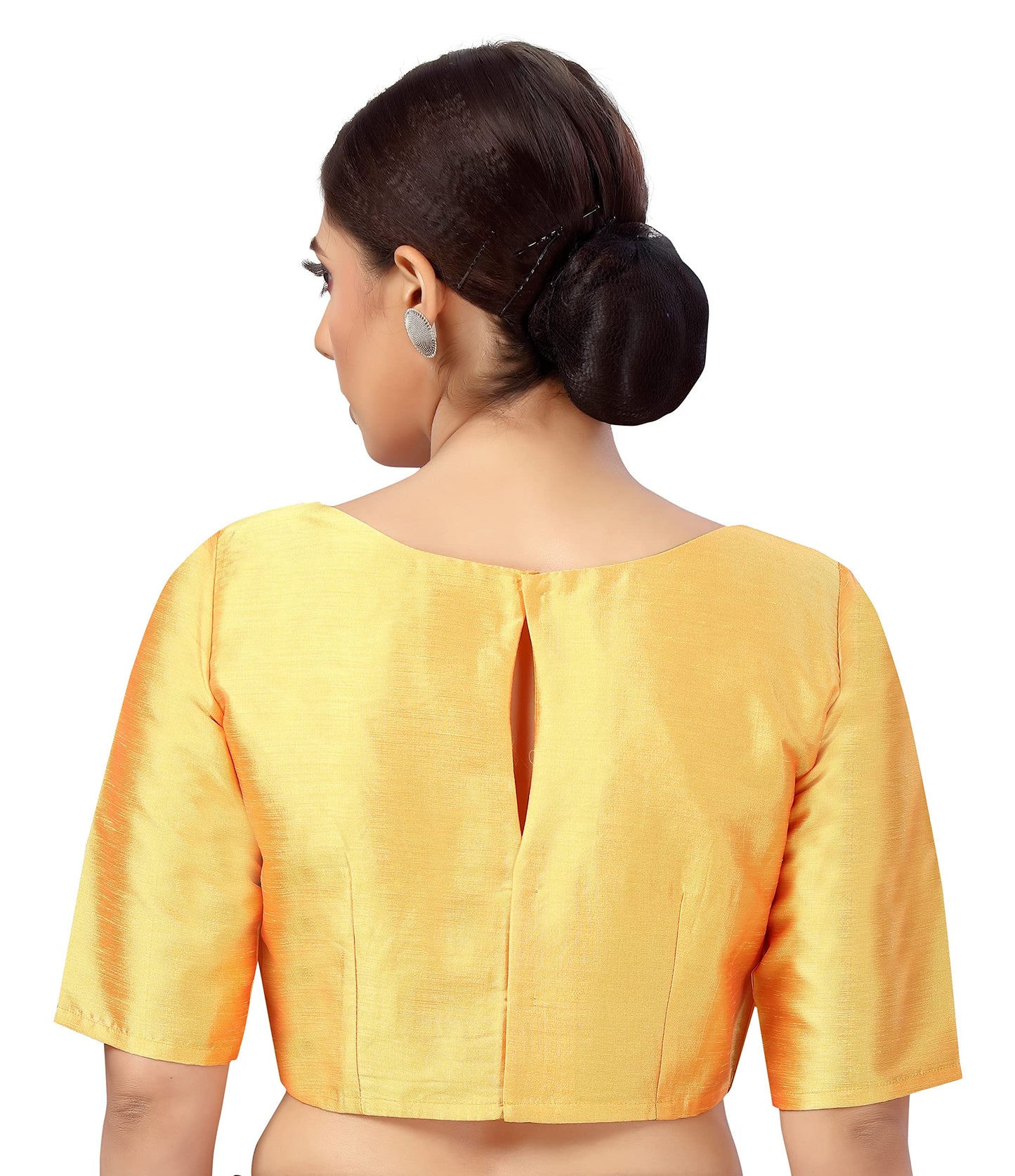 Studio Shringaar Women's Polyester Elbow Length Sleeves Plain Coloured Saree Blouse(Orange, 42)