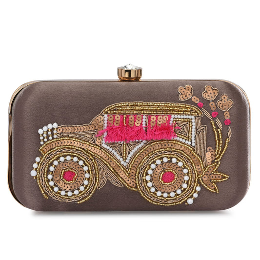 For The Beautiful You Grey Embroidered Car Women's Clutch