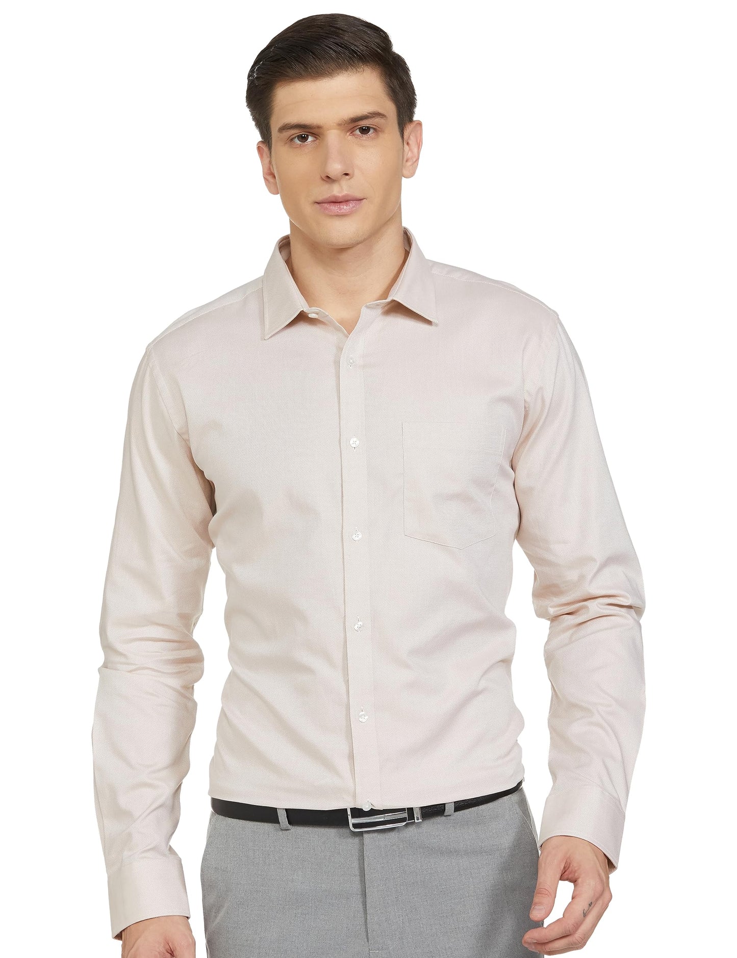 Park Avenue Men's Structure Slim Fit Shirt (PMSX17126-F2_Light Fawn