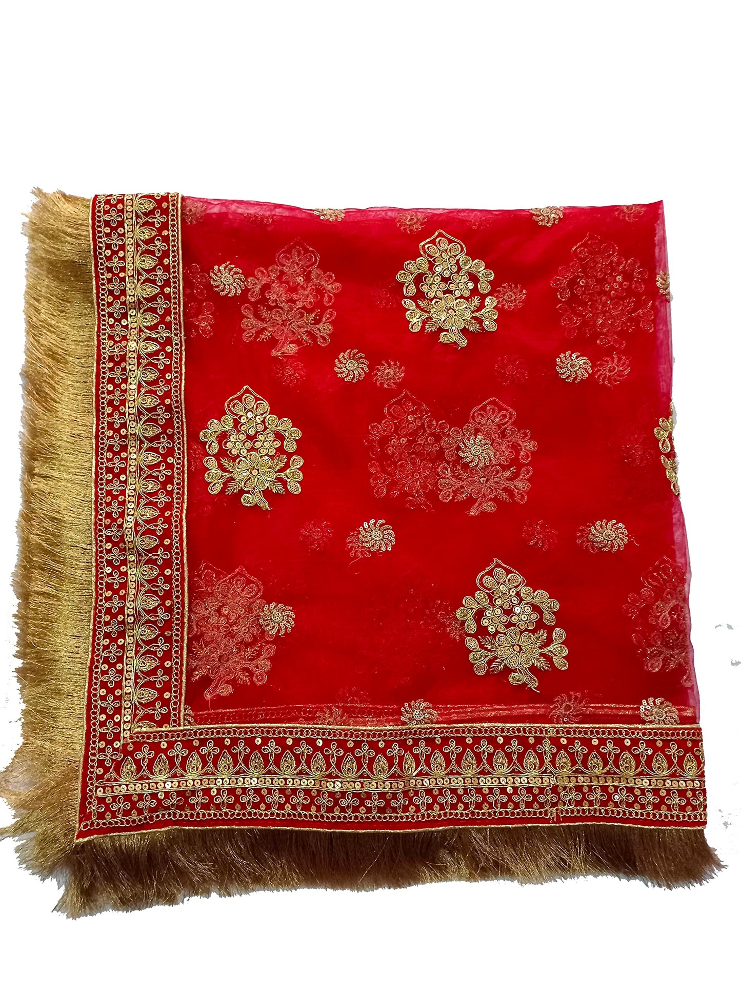 asha chunri house Women Net Red Bridal Dupatta With Border 2.05 Mtr