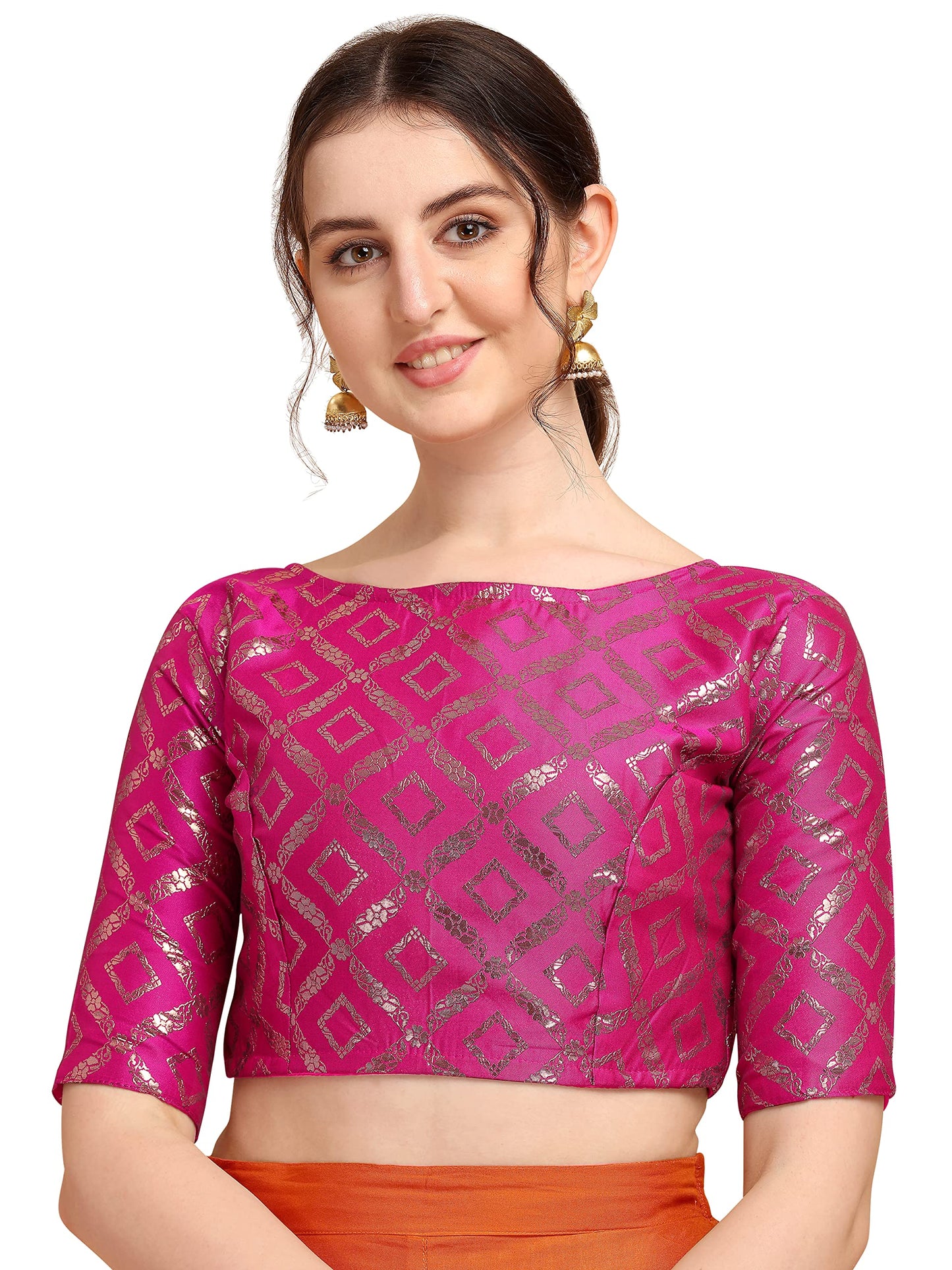 OOMPH! Jacquard Pink Readymade Blouse for Women - rbbl148l