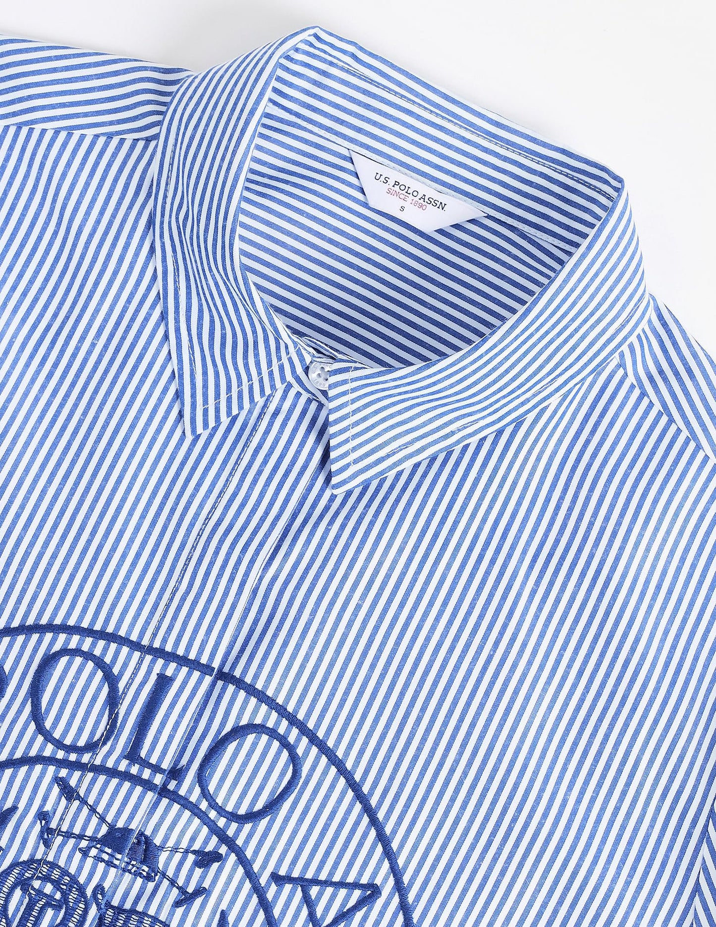 U.S. POLO ASSN. Women's Vertical Stripe Embroidered Shirt (UWAW23SH040_Blue_XL)