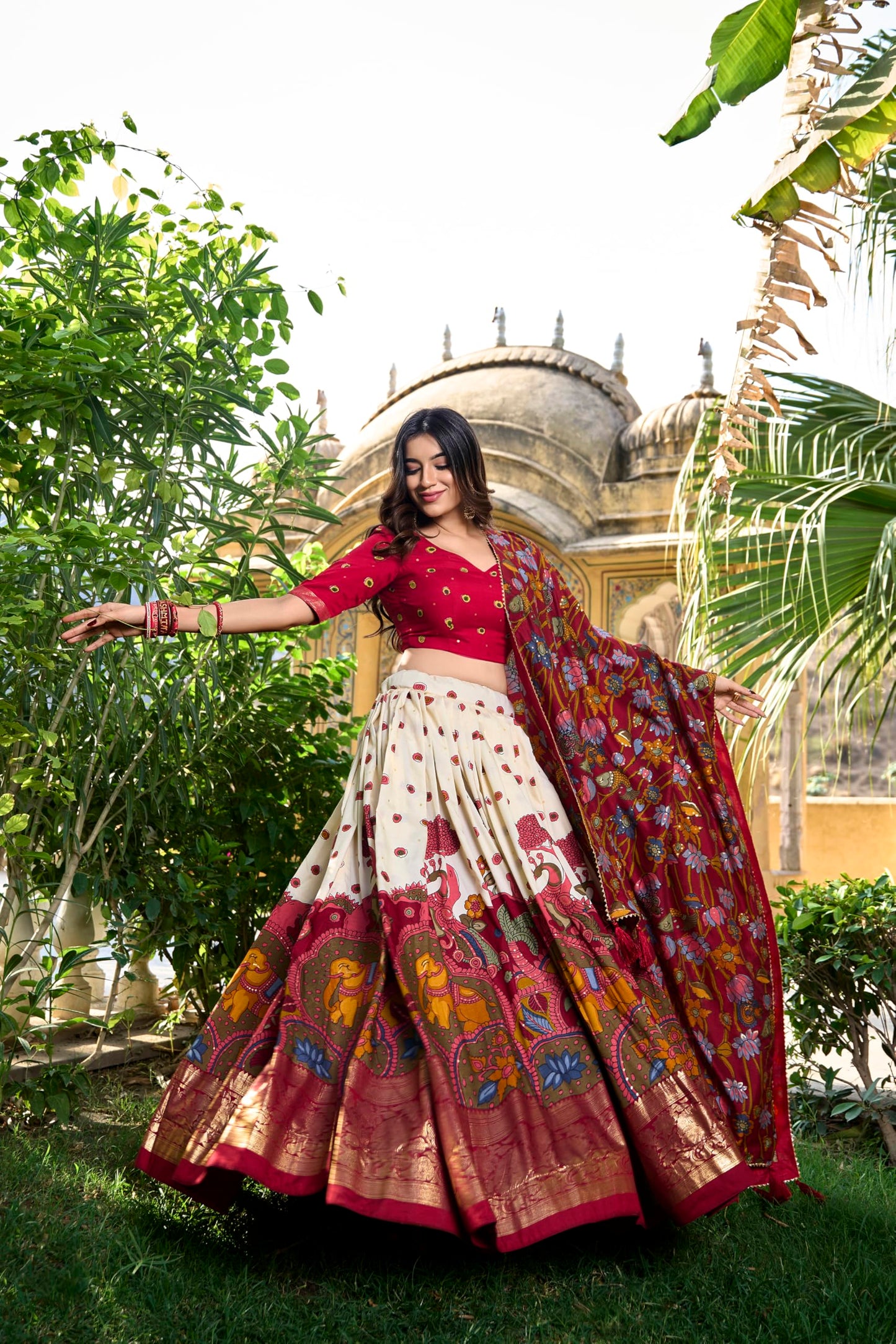 LooknBook Art Women Silk Unstitched Lehenga Choli (ARD1219OWT_Off White_Free Size)