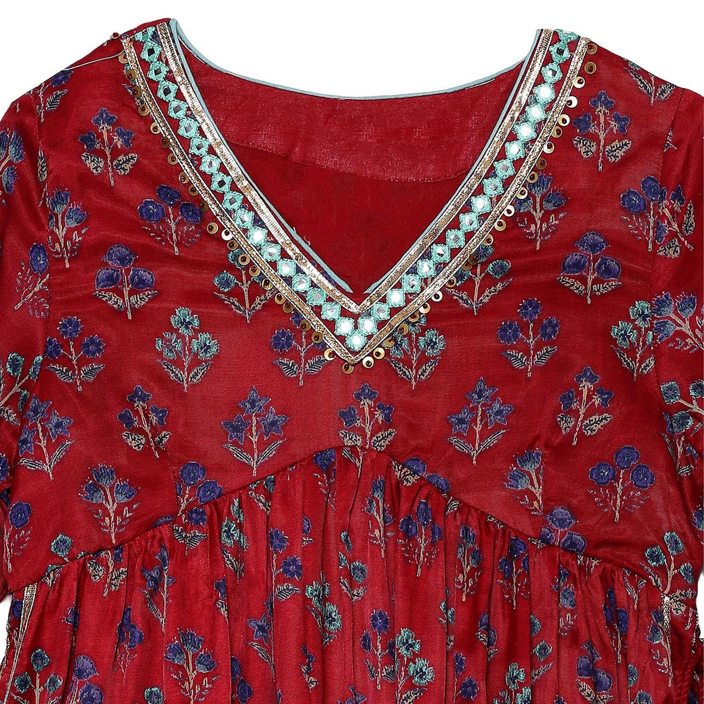 BIBA Girl's Rayon Kurta, Sharara, Dupatta (KWMNM6224AW24CHRYRD_Cherry Red