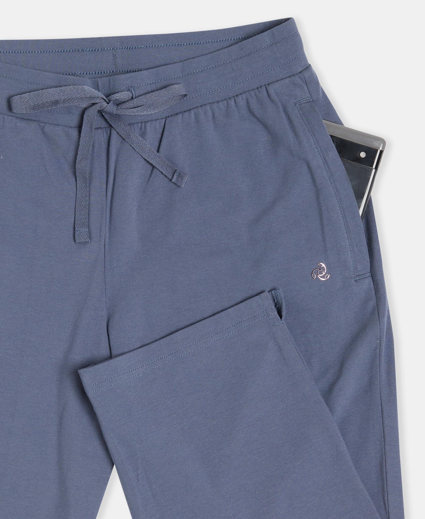 Jockey 1300 Women's Super Combed Cotton Elastane Stretch Slim Fit Capri with Side Pockets_Mirage Blue_S