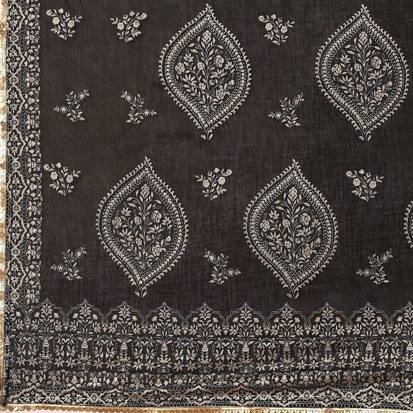 BIBA Women's Solid; Embroidred Narrow Salwar Kurta Dupatta(Skd7185_Black_38) - Viscose