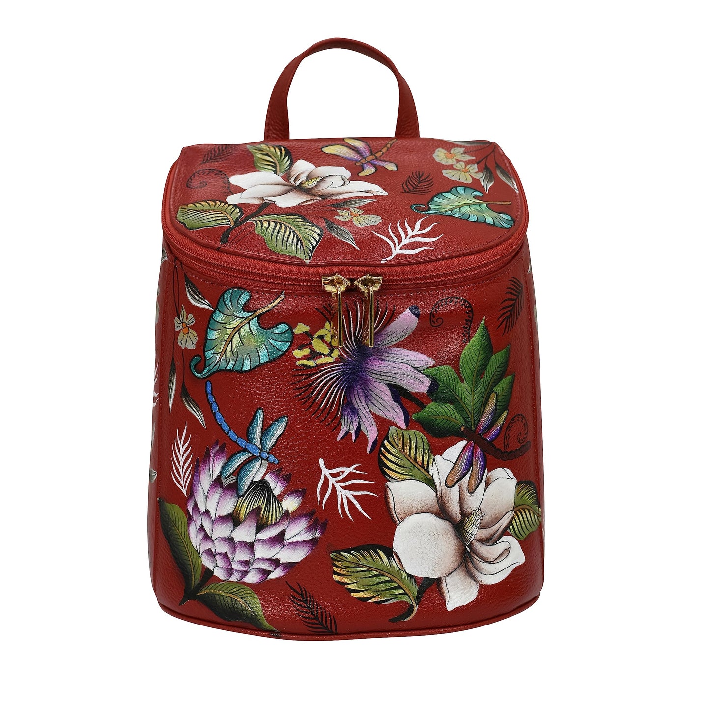 Anuschka Women’s Hand-Painted Genuine Leather Bucket Backpack - Crimson Garden